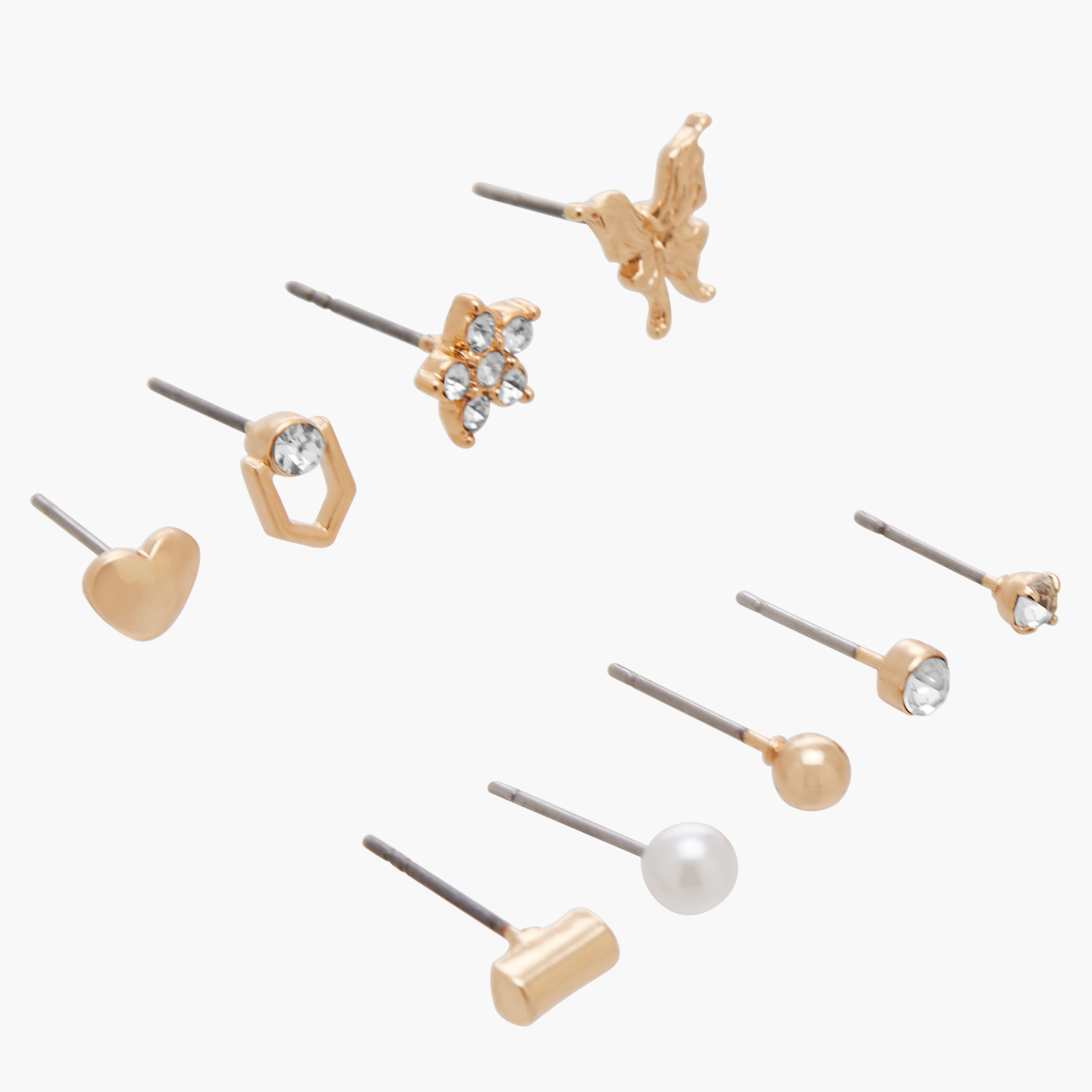 حلقان دبوس بلون ذهبي ومكبس إغلاق - عبوة 9 أزواج-women-watchesandjewellery-jewellery-earrings-image-3