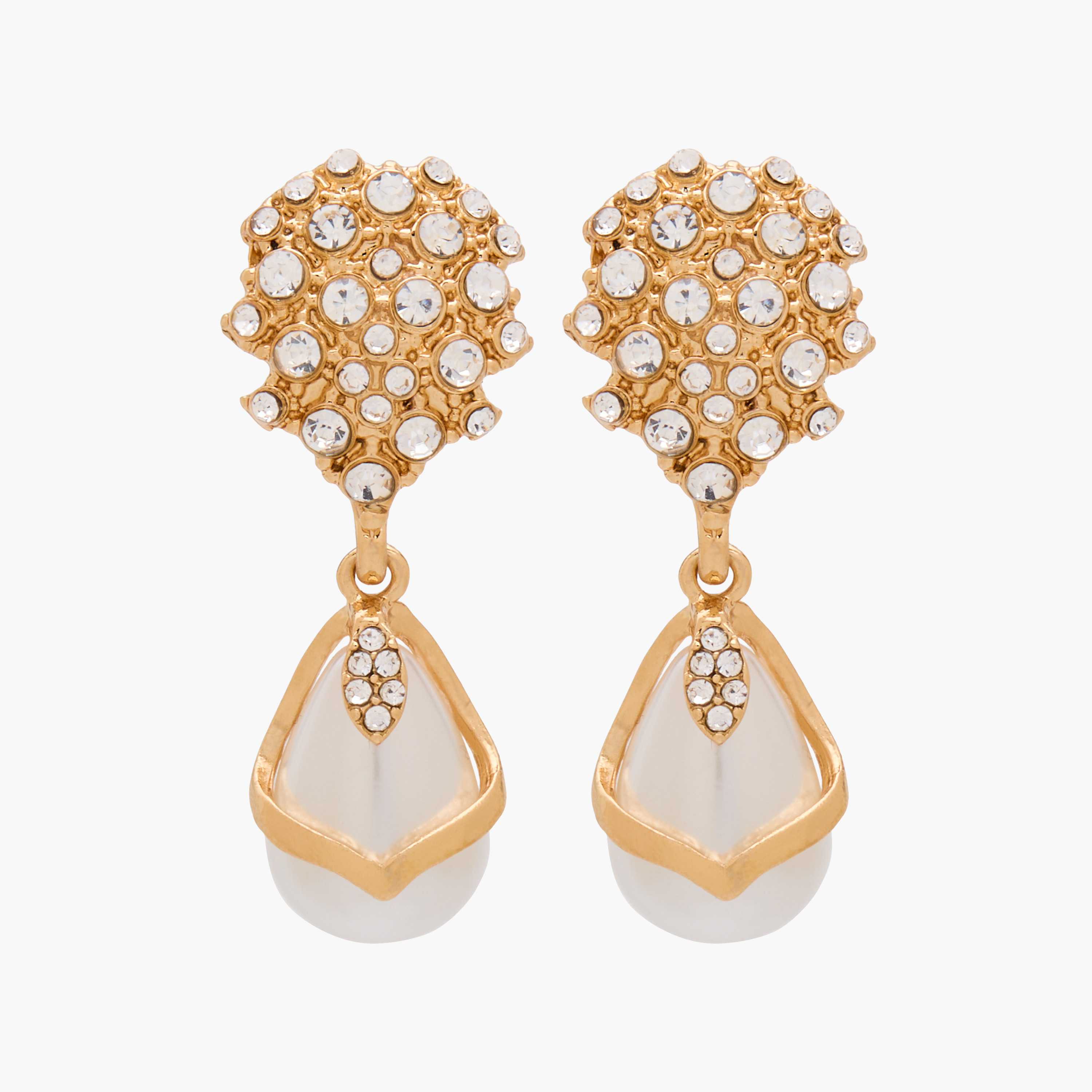 Metal Pearl Embellished Earrings with Pushback Closure-women-watchesandjewellery-jewellery-earrings-image-1