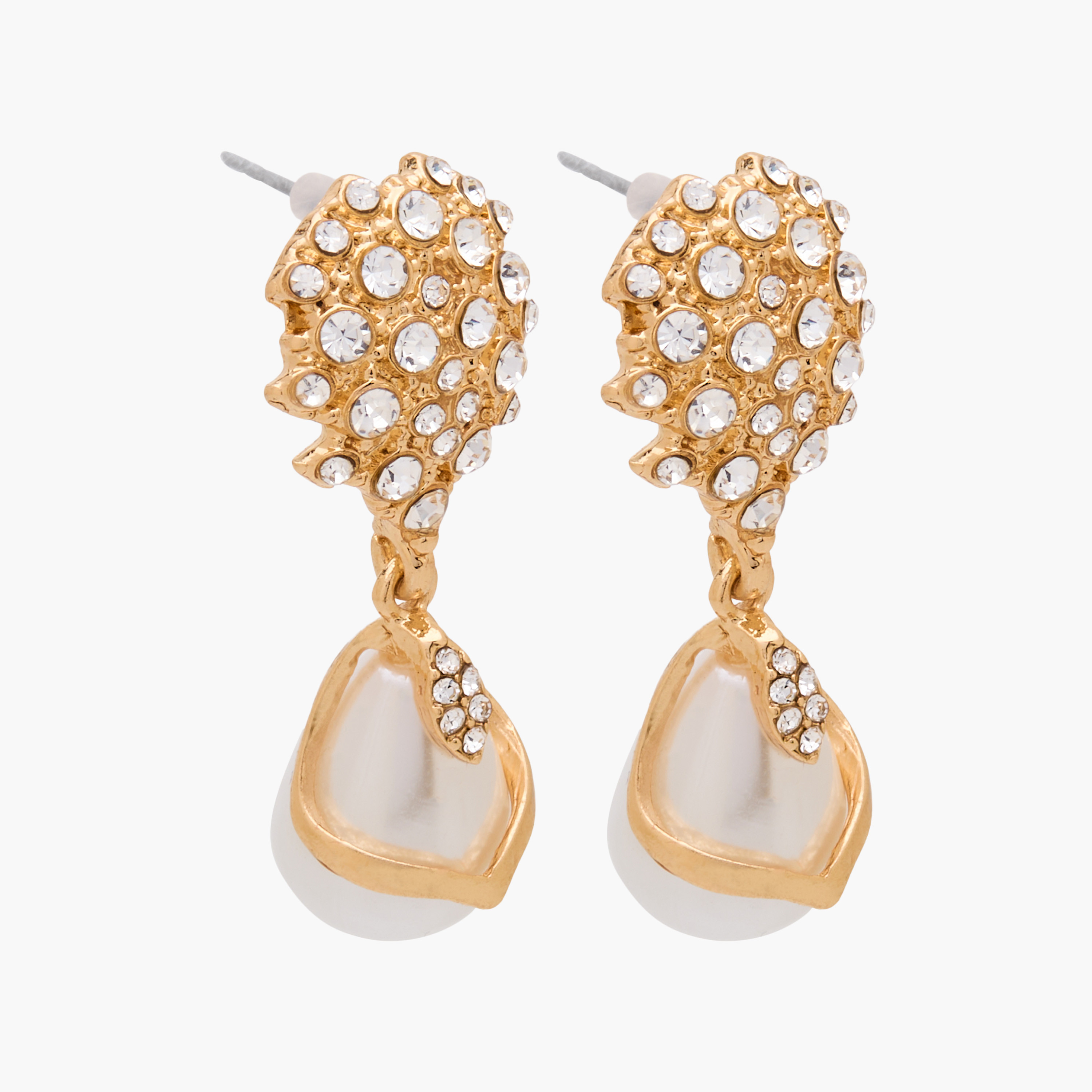 Metal Pearl Embellished Earrings with Pushback Closure-women-watchesandjewellery-jewellery-earrings-image-2