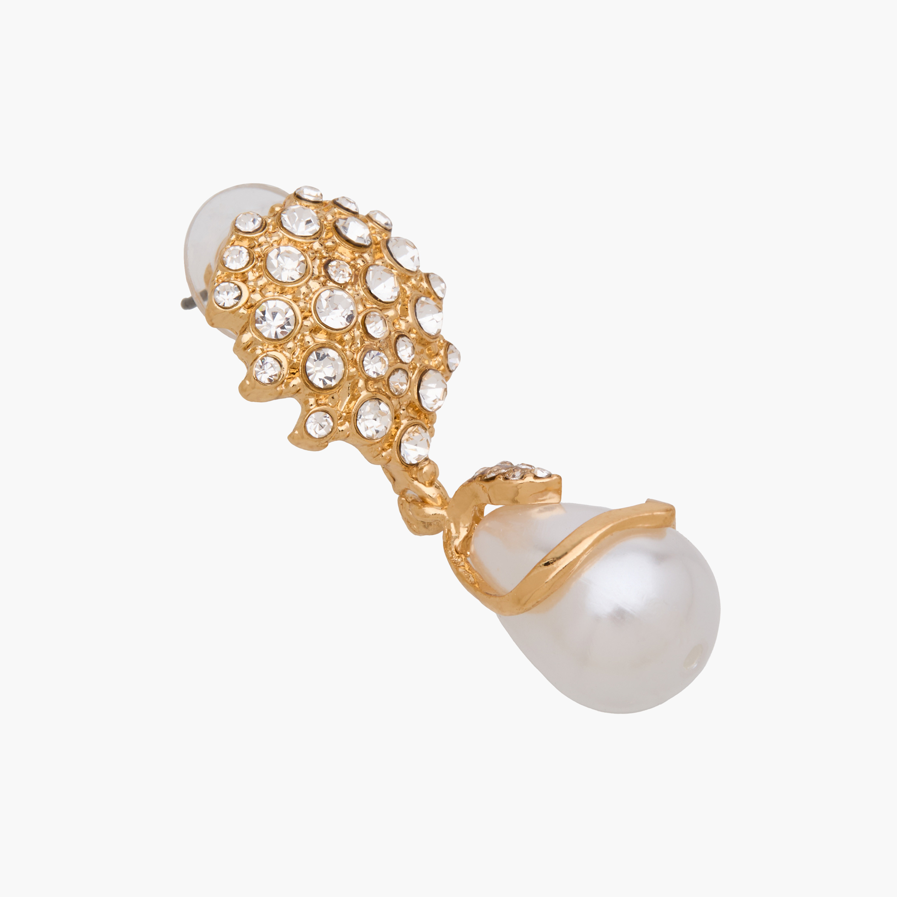 Metal Pearl Embellished Earrings with Pushback Closure-women-watchesandjewellery-jewellery-earrings-image-4