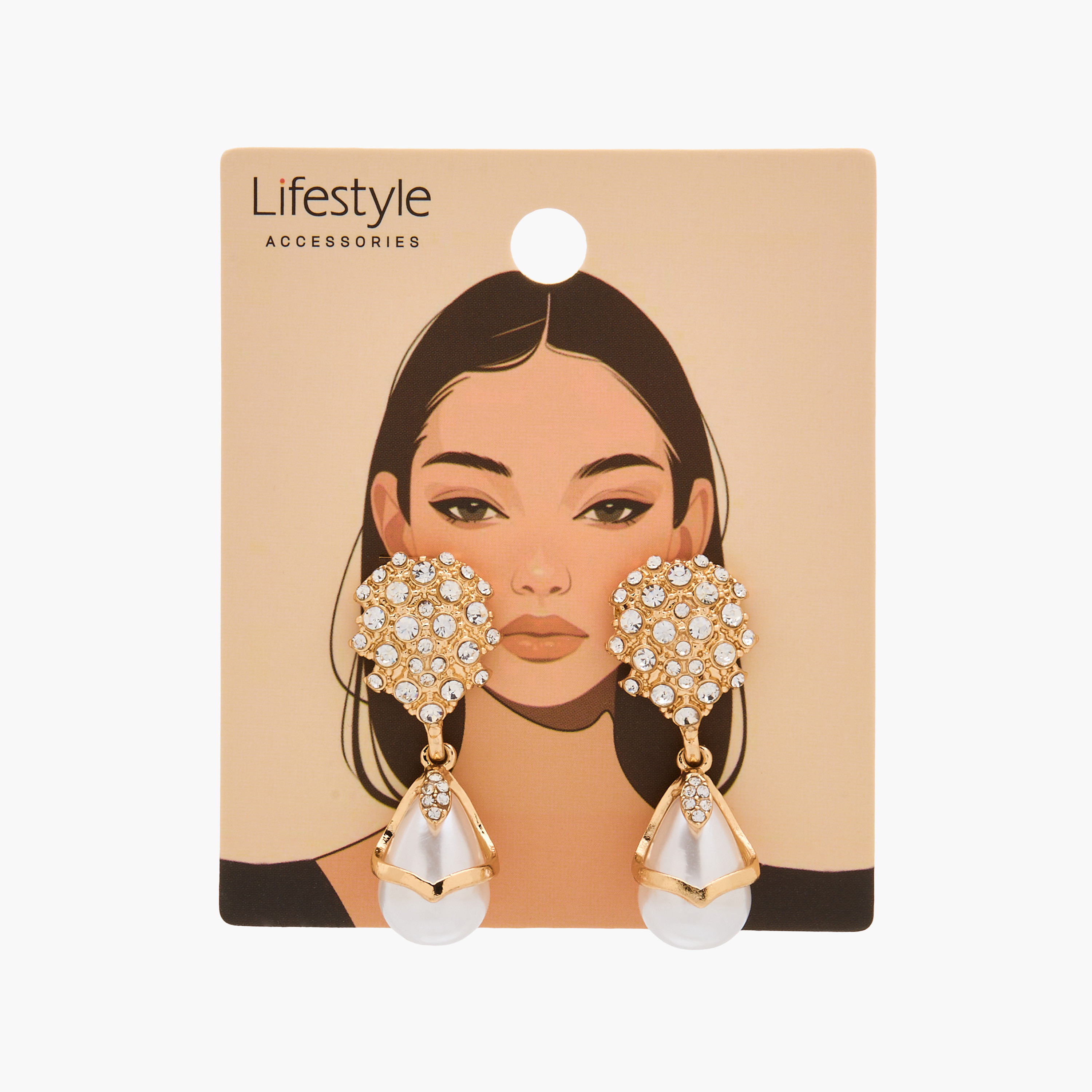 Metal Pearl Embellished Earrings with Pushback Closure-women-watchesandjewellery-jewellery-earrings-image-5