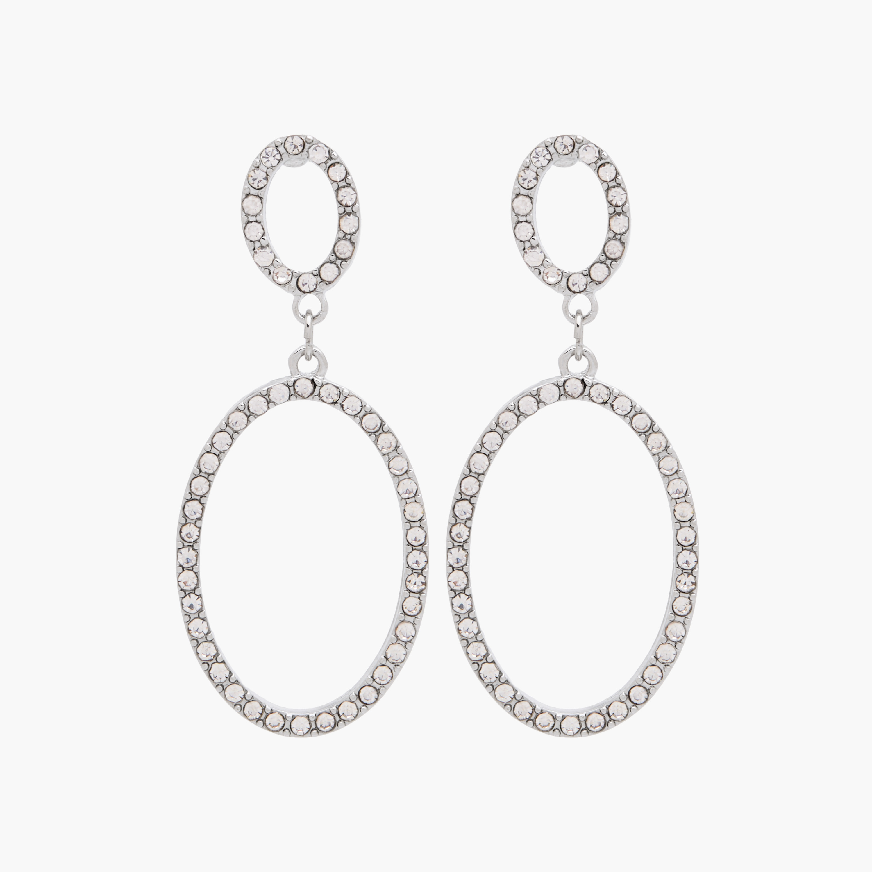 Silver Tone Embellished Drop Earrings with Pushback Closure-women-watchesandjewellery-jewellery-earrings-image-1