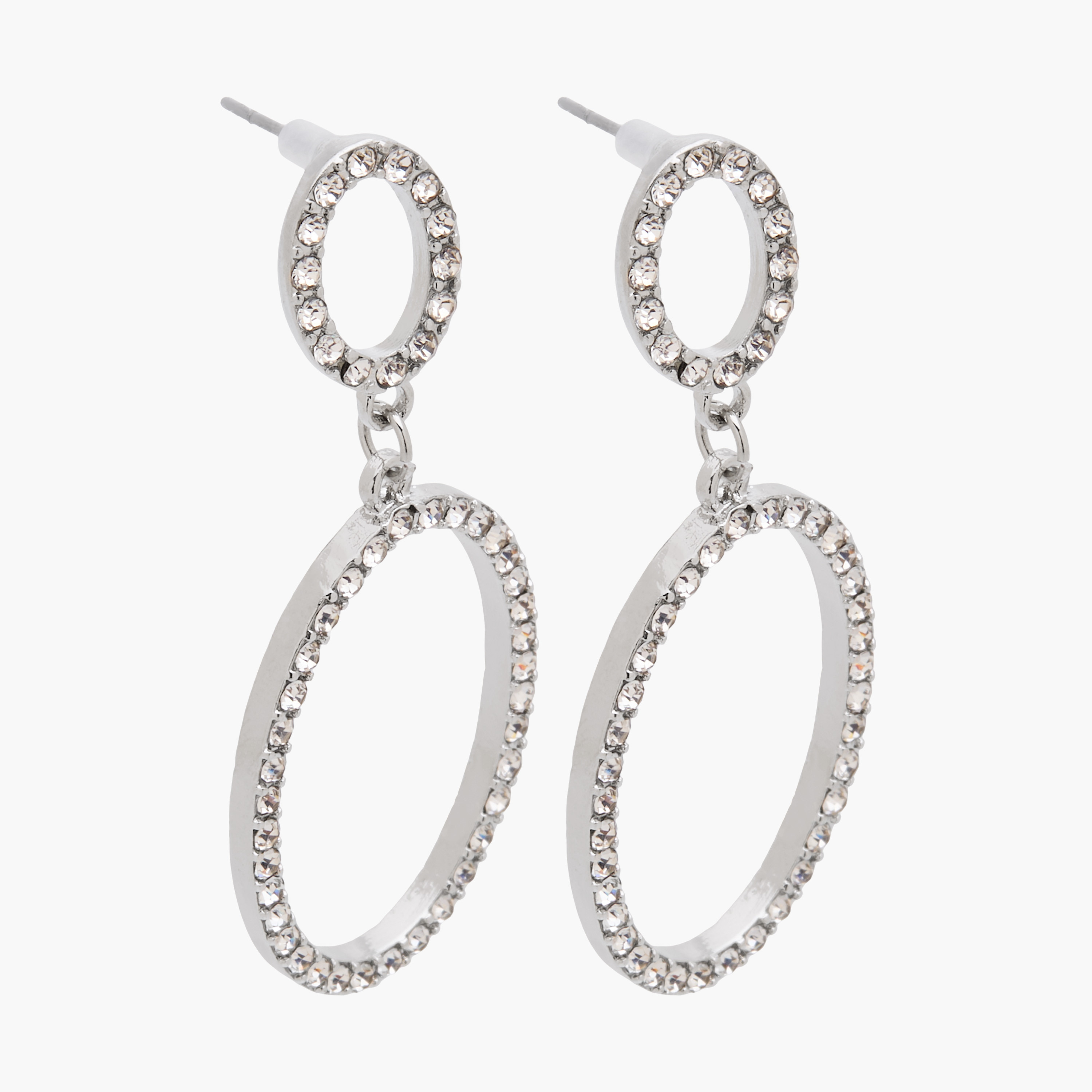 Silver Tone Embellished Drop Earrings with Pushback Closure-women-watchesandjewellery-jewellery-earrings-image-2