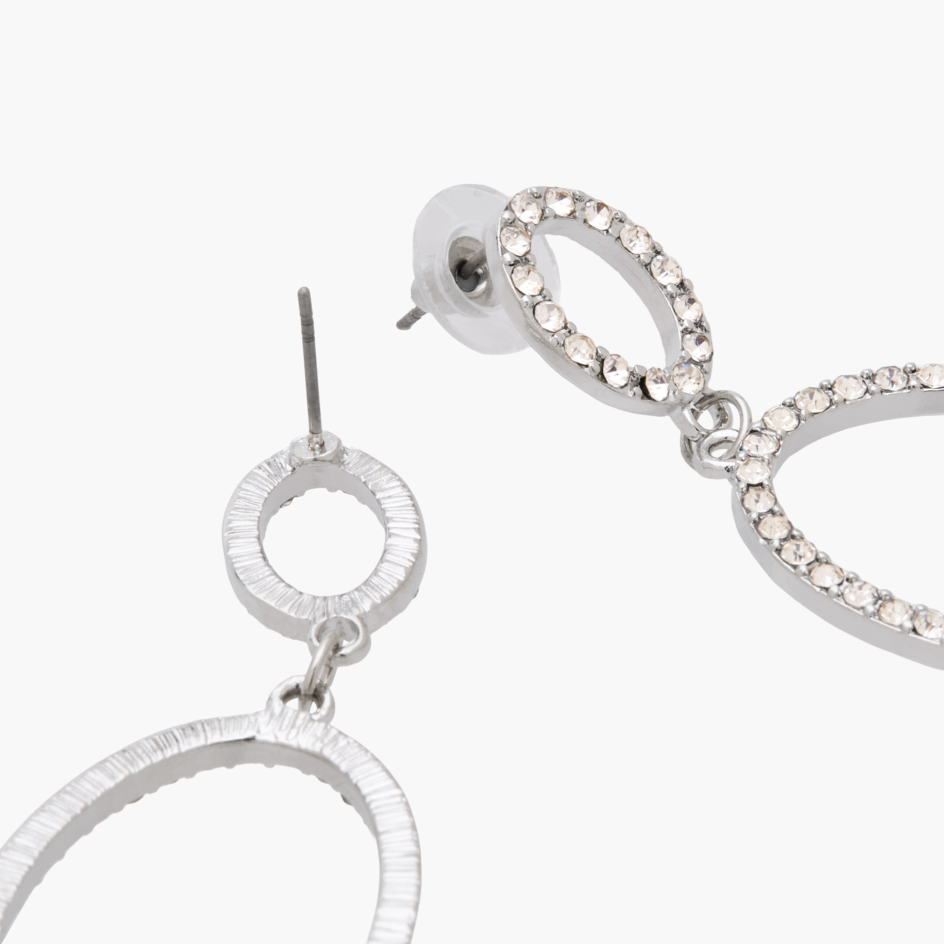 Silver Tone Embellished Drop Earrings with Pushback Closure-women-watchesandjewellery-jewellery-earrings-image-3