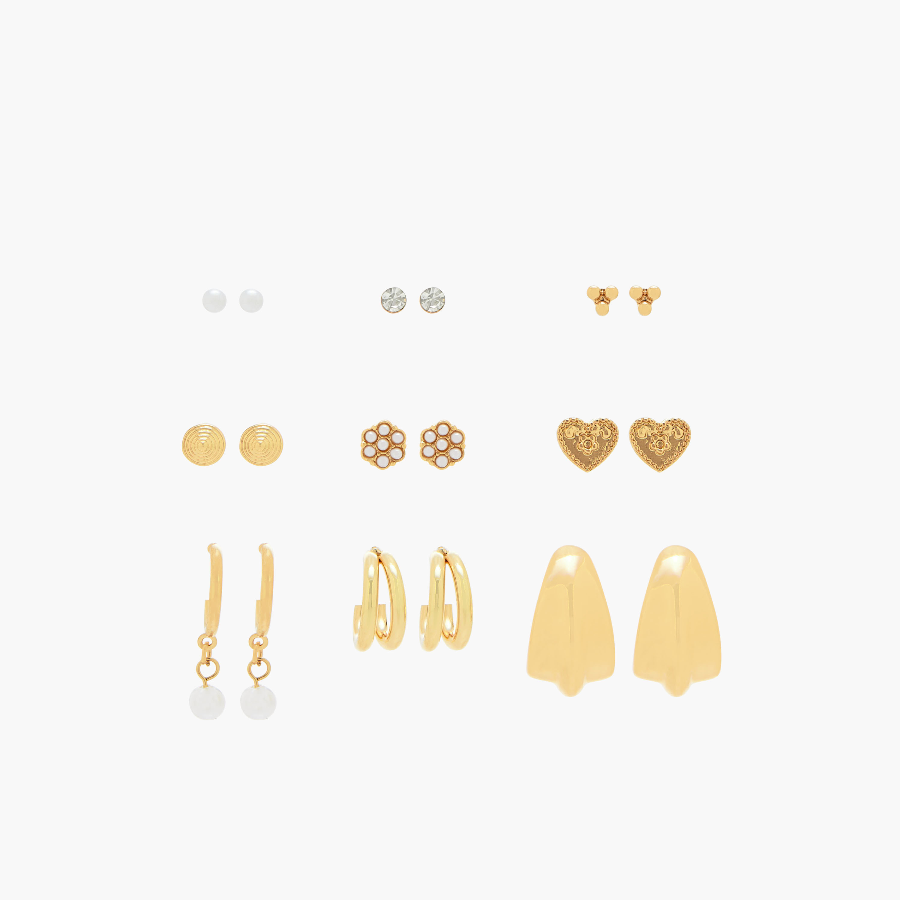 Pack of 9 Gold Tone Earrings with Pushback Closure-women-watchesandjewellery-jewellery-earrings-image-1
