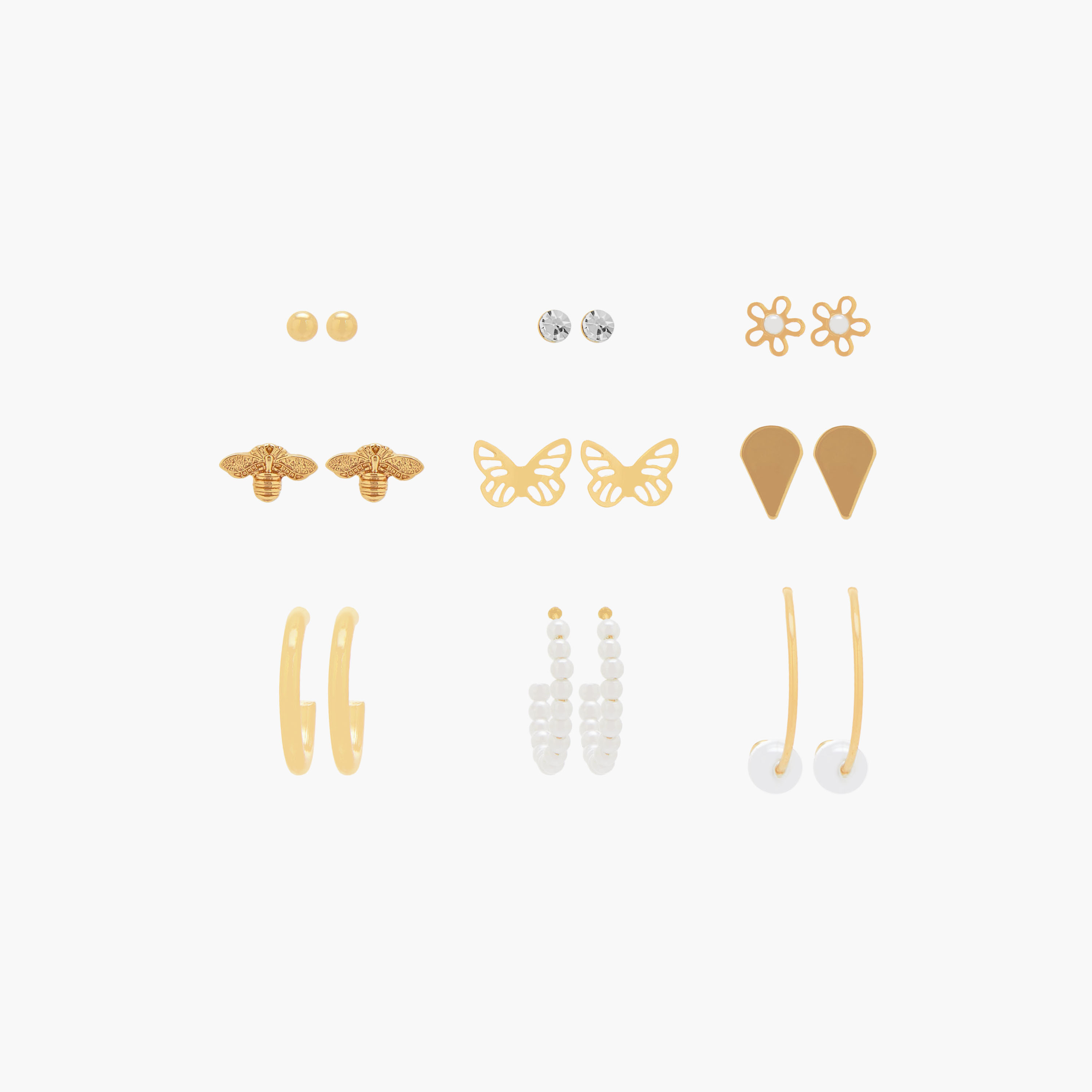 Pack of 9 Gold Tone Earrings with Pushback Closure-women-watchesandjewellery-jewellery-earrings-image-1