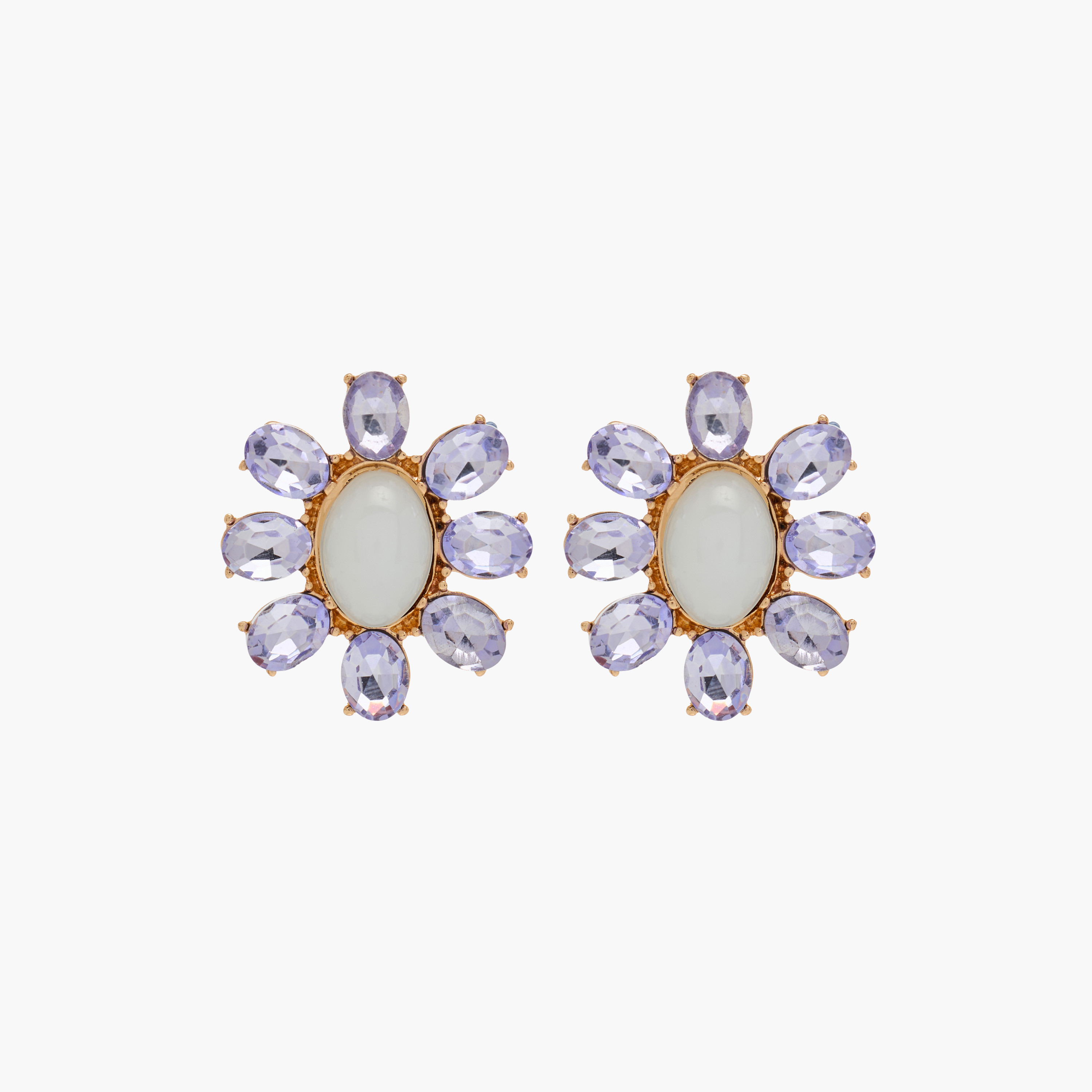 Gold Tone Floral Stone Embellished Stud Earrings with Pushback Closure-women-watchesandjewellery-jewellery-earrings-image-1