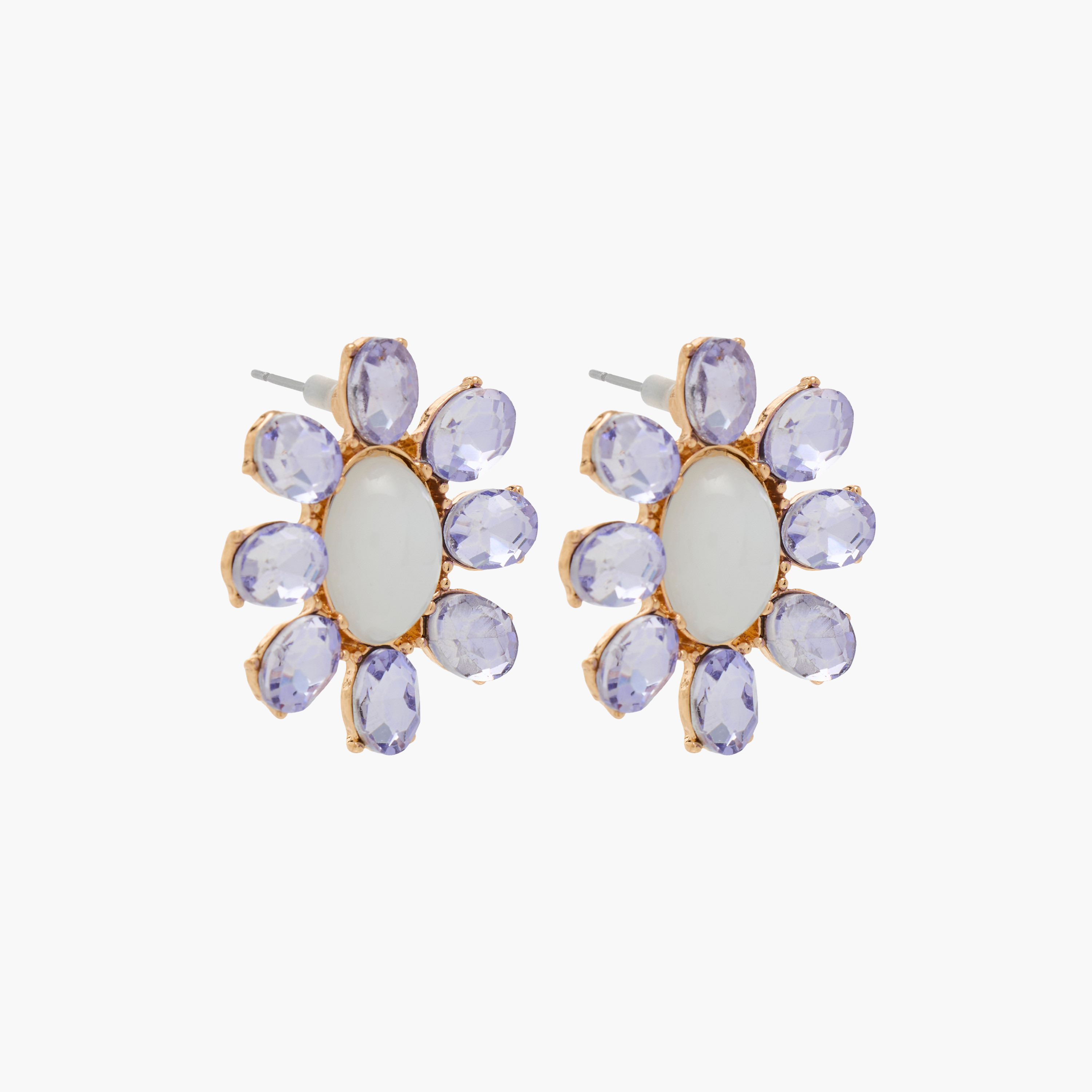 Gold Tone Floral Stone Embellished Stud Earrings with Pushback Closure-women-watchesandjewellery-jewellery-earrings-image-2