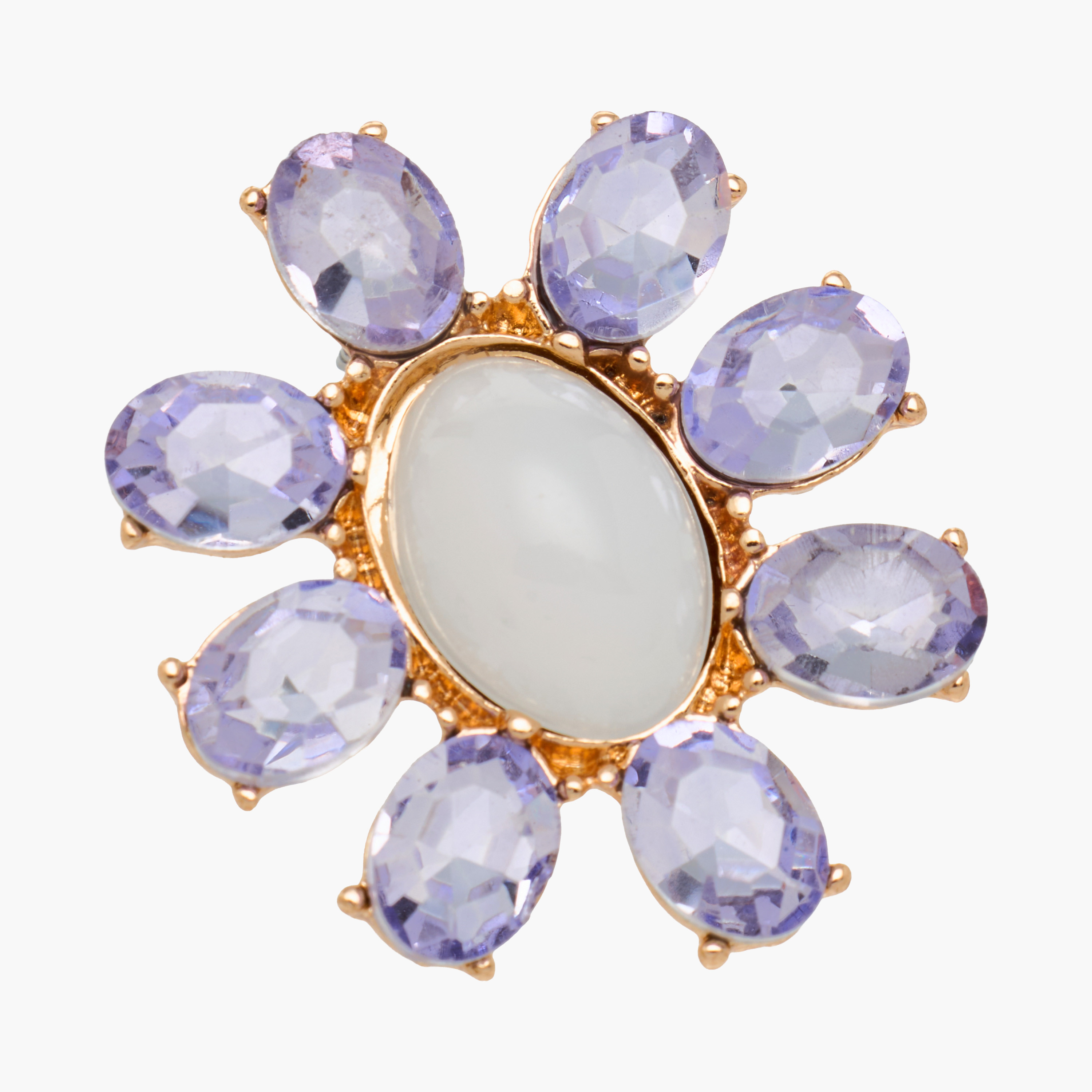 Gold Tone Floral Stone Embellished Stud Earrings with Pushback Closure-women-watchesandjewellery-jewellery-earrings-image-3