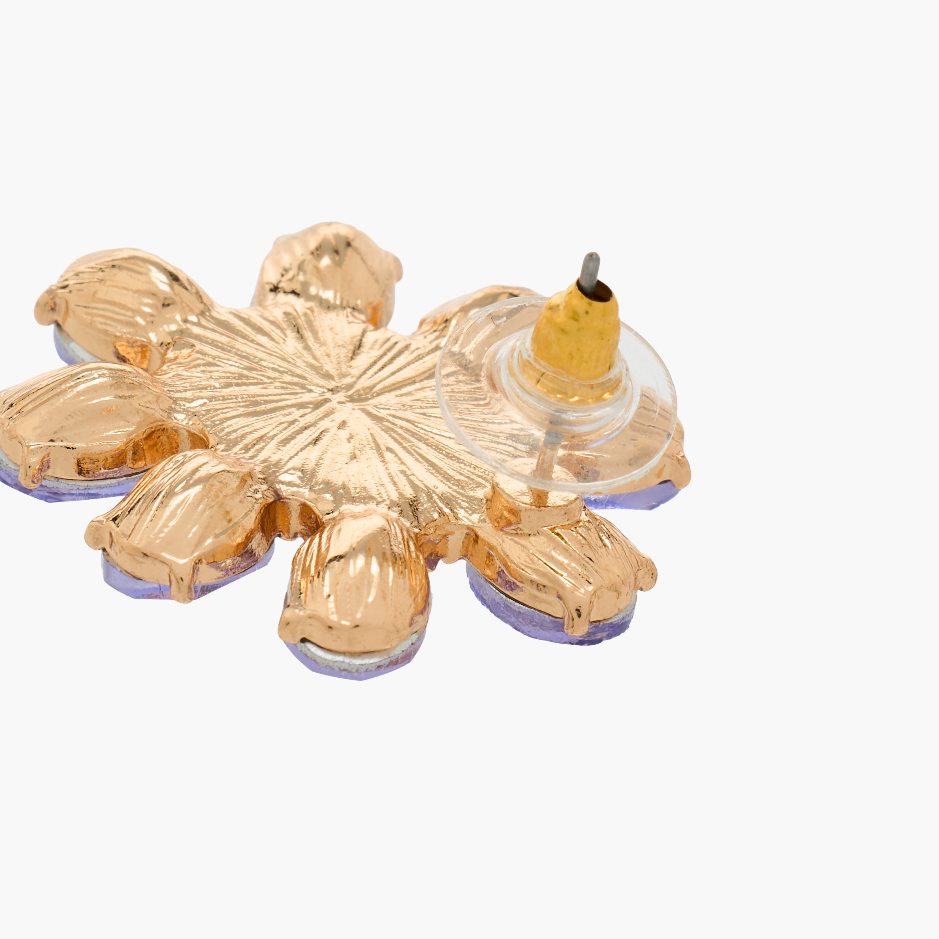 Gold Tone Floral Stone Embellished Stud Earrings with Pushback Closure-women-watchesandjewellery-jewellery-earrings-image-4