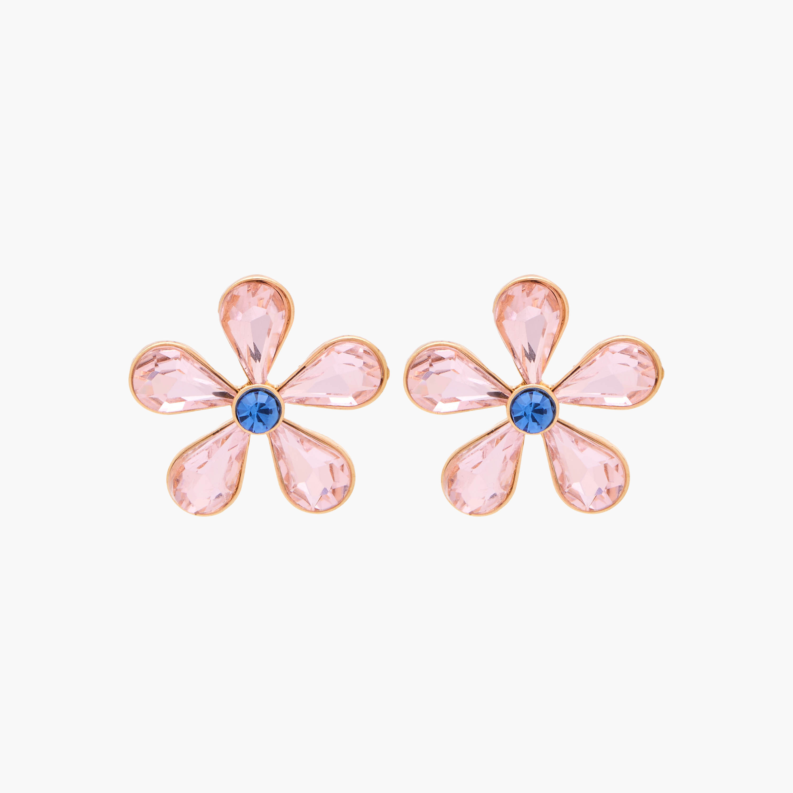 Gold Tone Floral Stone Embellished Stud Earrings with Pushback Closure-women-watchesandjewellery-jewellery-earrings-image-1