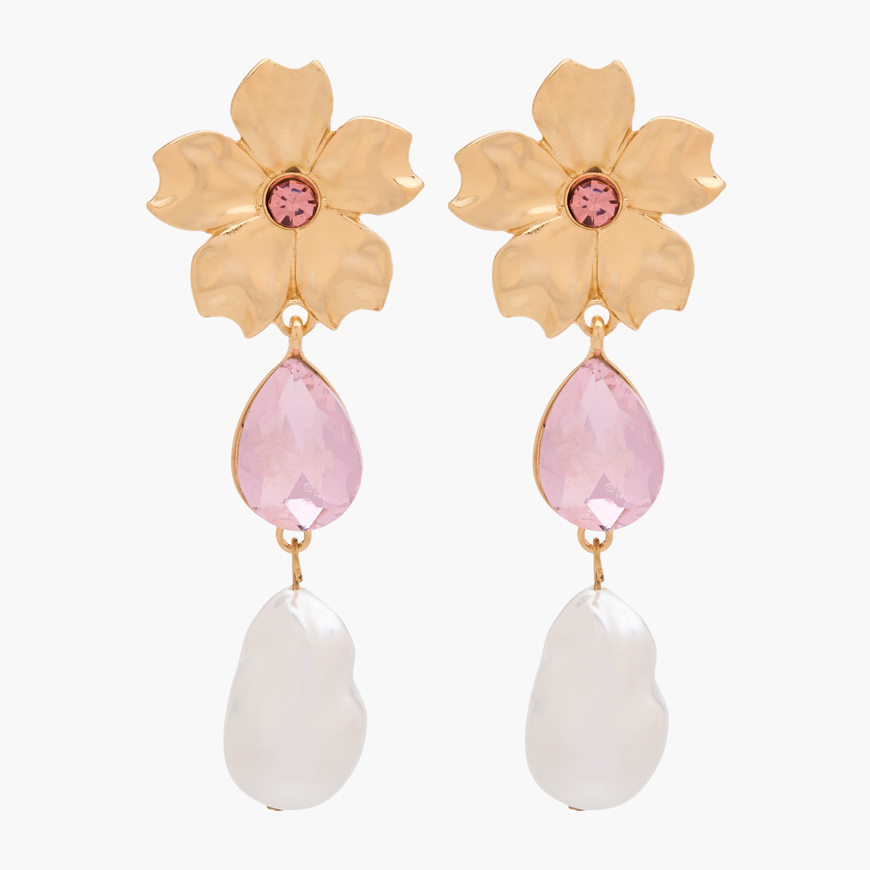 Metal Floral Shaped Drop Earrings with Pushback Closure-women-watchesandjewellery-jewellery-earrings-image-1