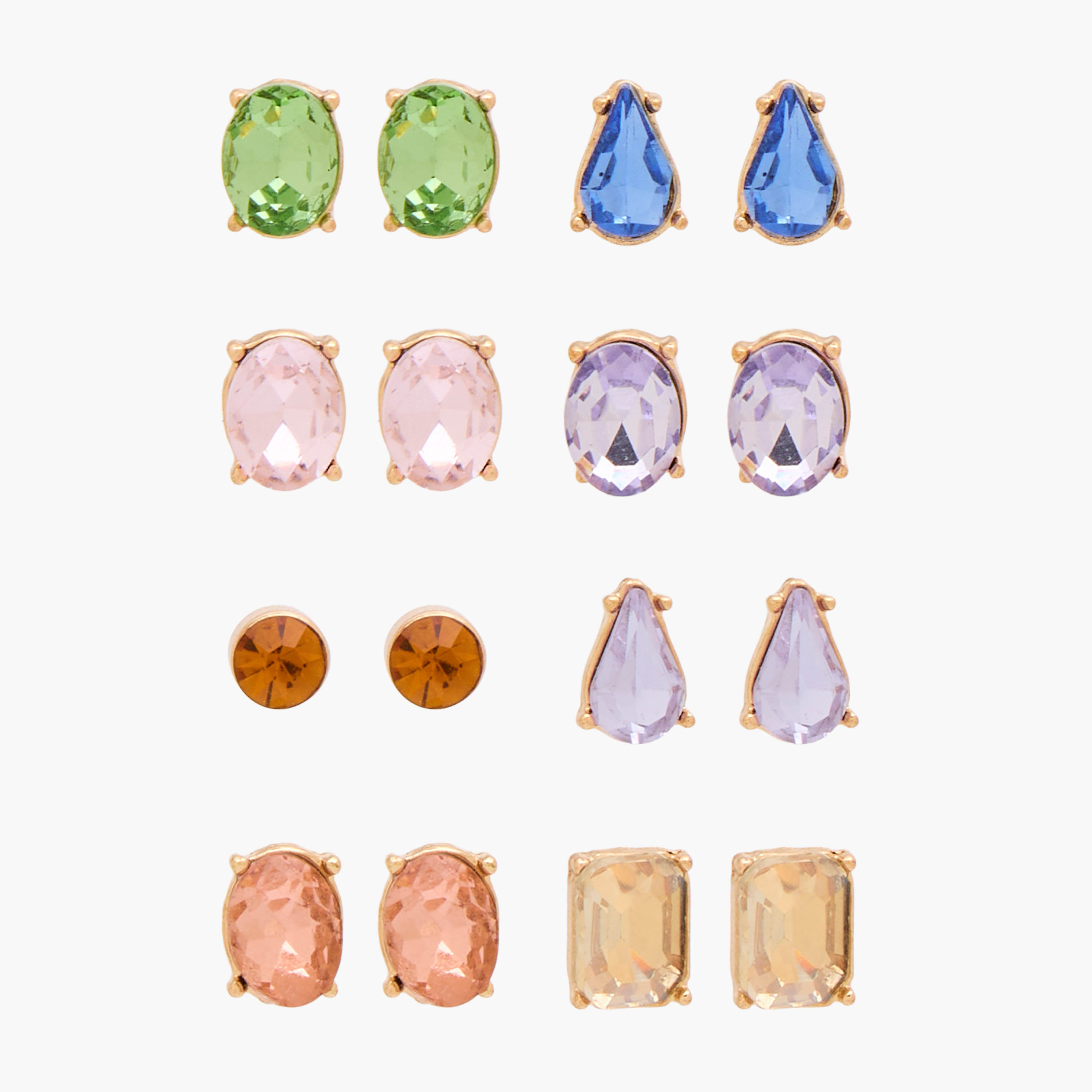 Pack of 8 Metal Crystal Stone Embellished Stud Earrings with Pushback Closure-women-watchesandjewellery-jewellery-earrings-image-1