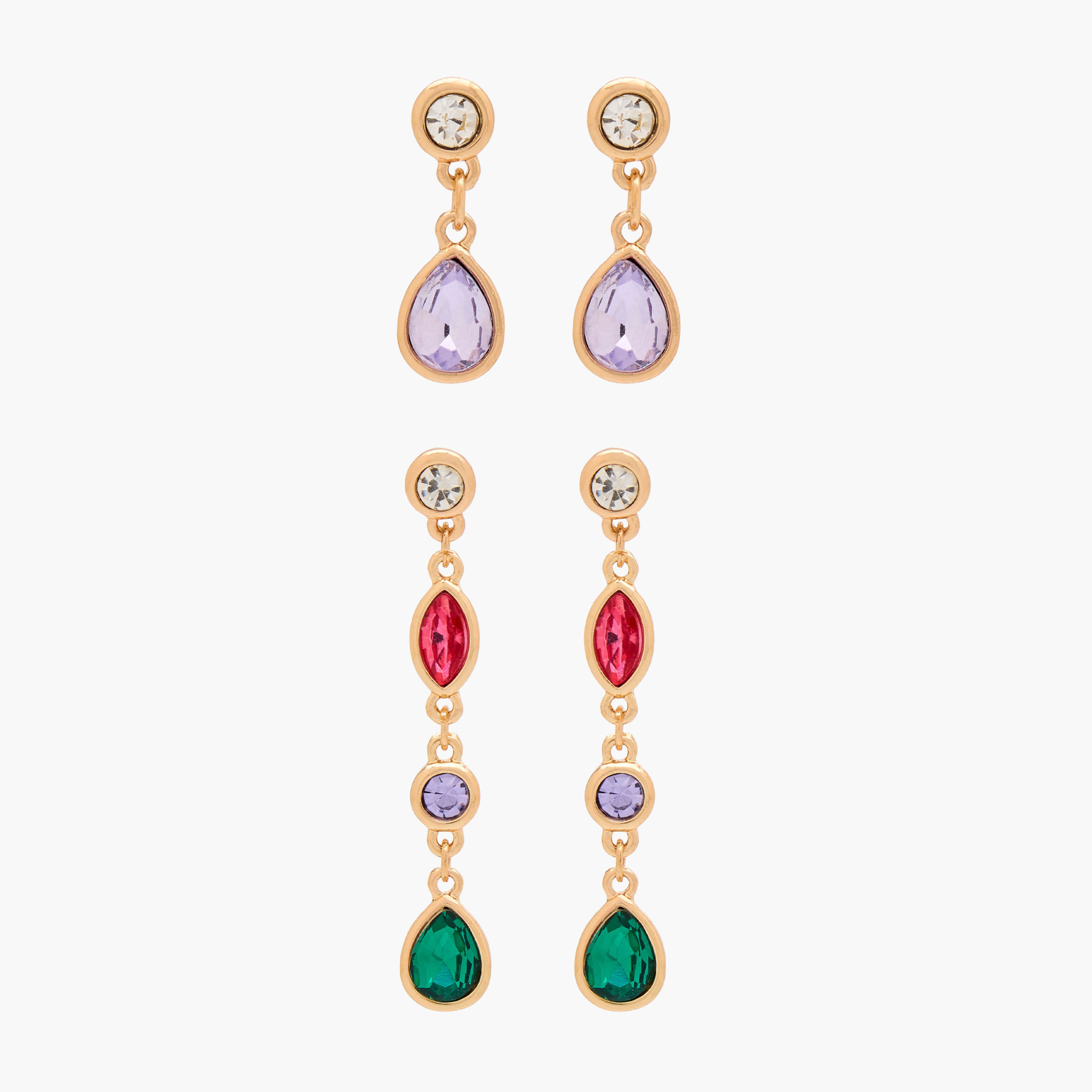 Pack of 2 Gold Tone Stone Embellished Dangling Earrings with Pushback Closure-women-watchesandjewellery-jewellery-earrings-image-1