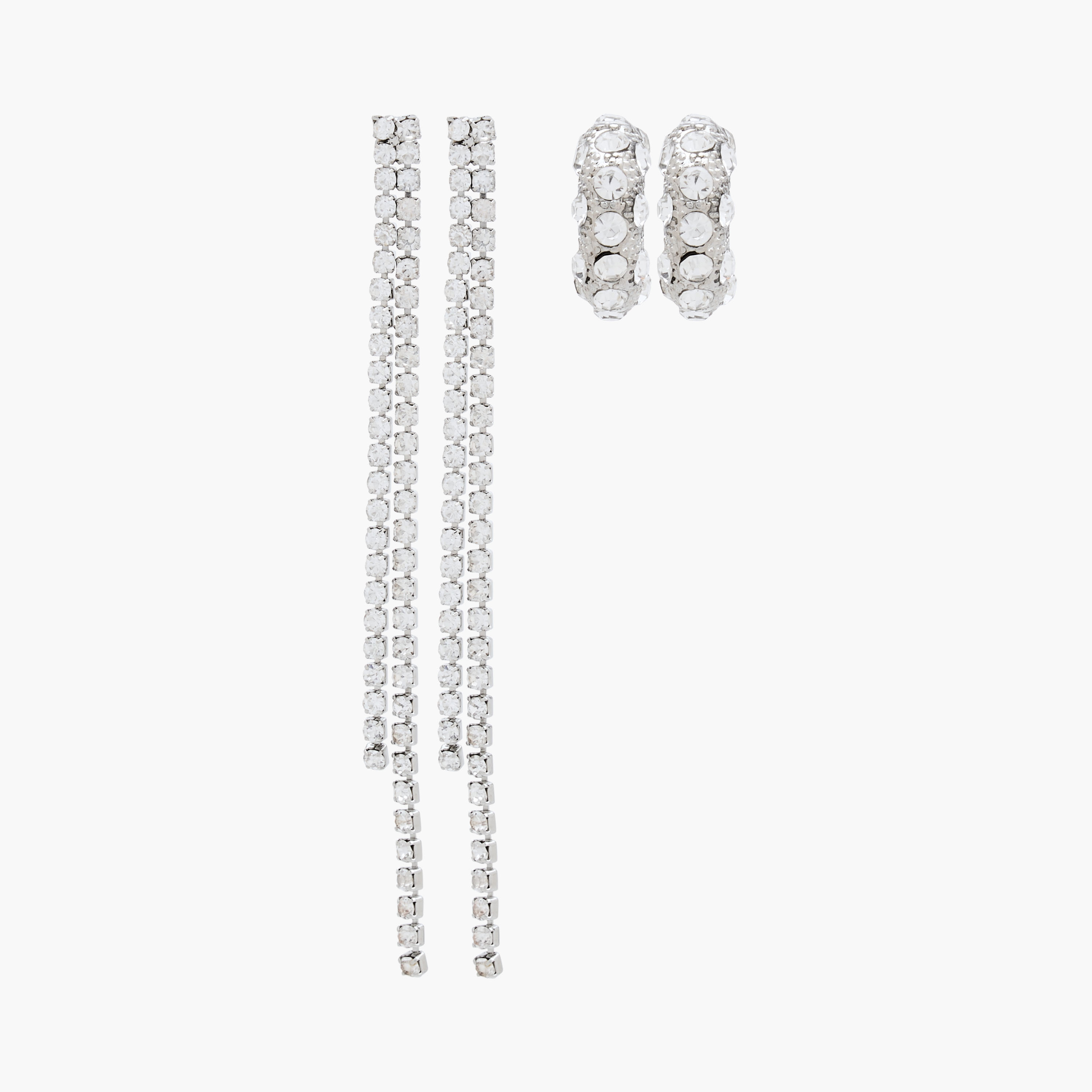 Pack of 2 Silver Tone Stone Embellished Earrings with Pushback Closure-women-watchesandjewellery-jewellery-earrings-image-1