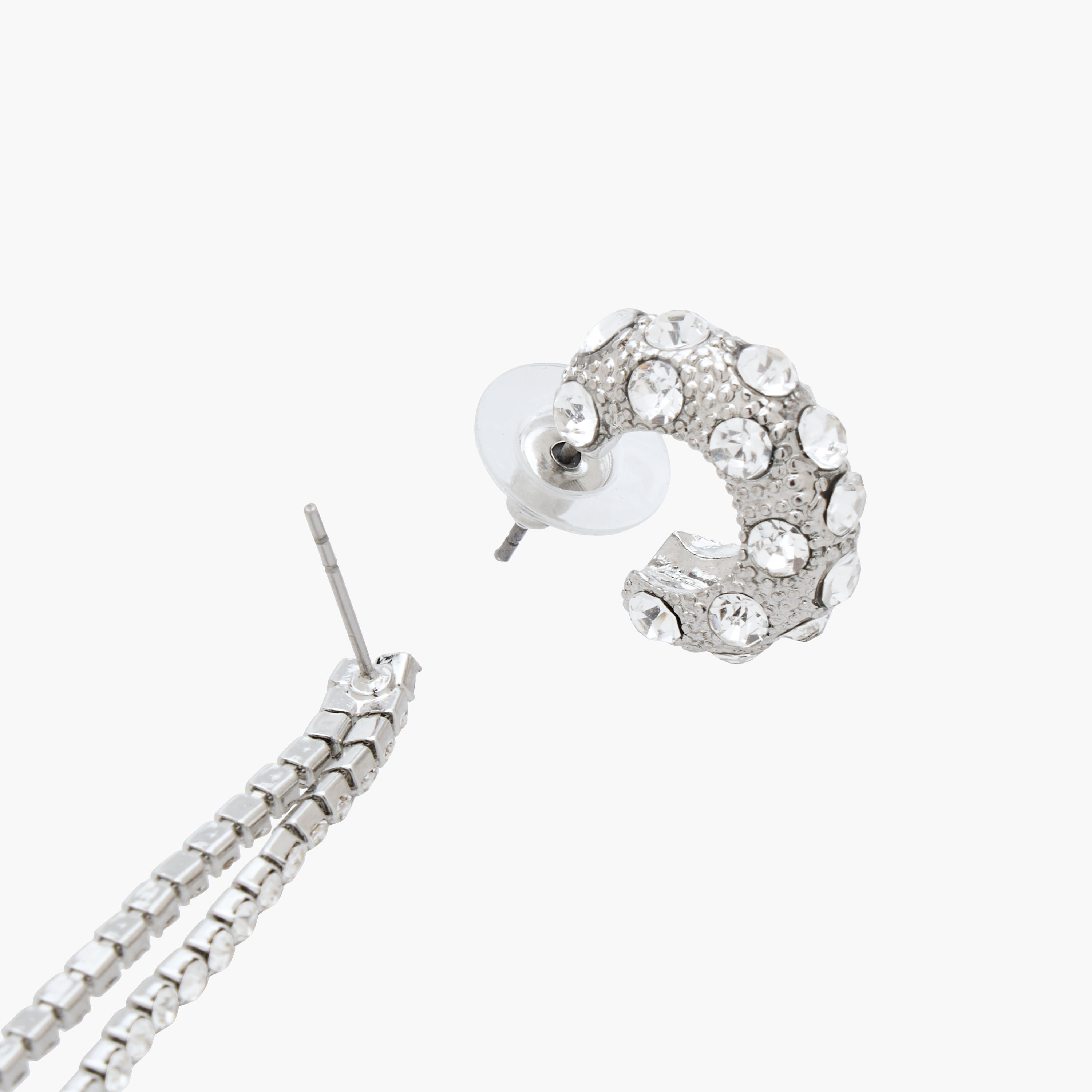 Pack of 2 Silver Tone Stone Embellished Earrings with Pushback Closure-women-watchesandjewellery-jewellery-earrings-image-4