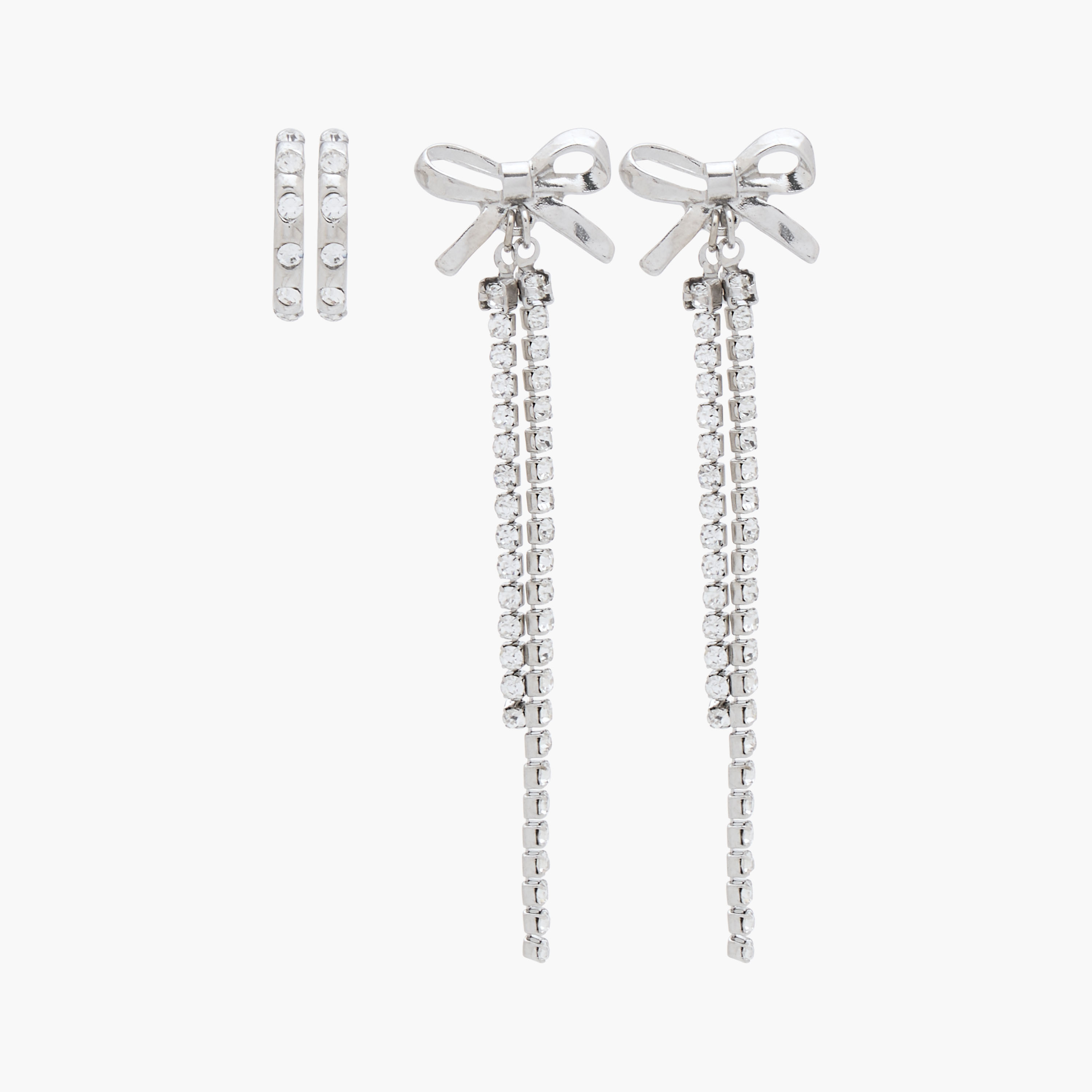 Pack of 2 Silver Tone Stone Embellished Earrings with Pushback Closure-women-watchesandjewellery-jewellery-earrings-image-1