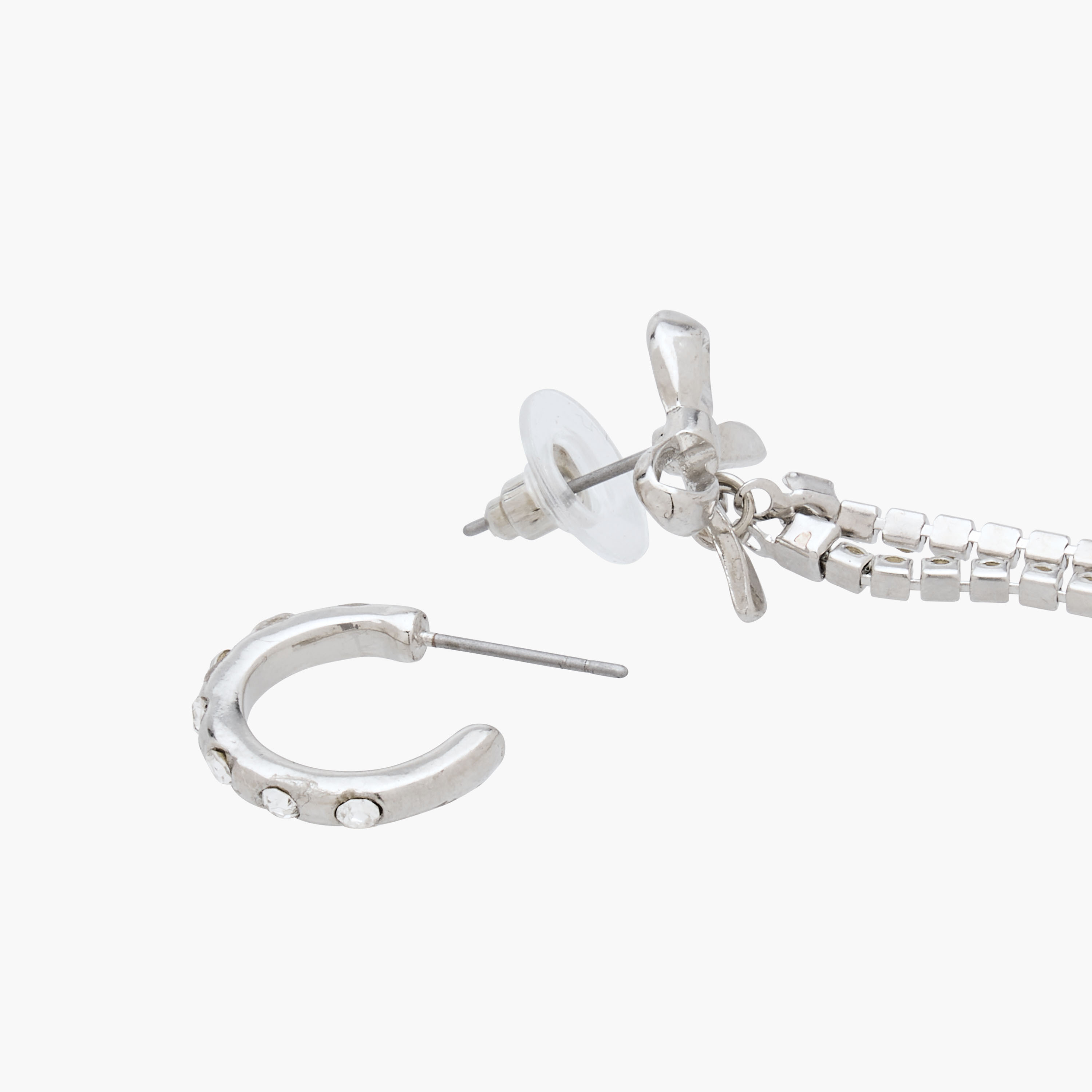 Pack of 2 Silver Tone Stone Embellished Earrings with Pushback Closure-women-watchesandjewellery-jewellery-earrings-image-4