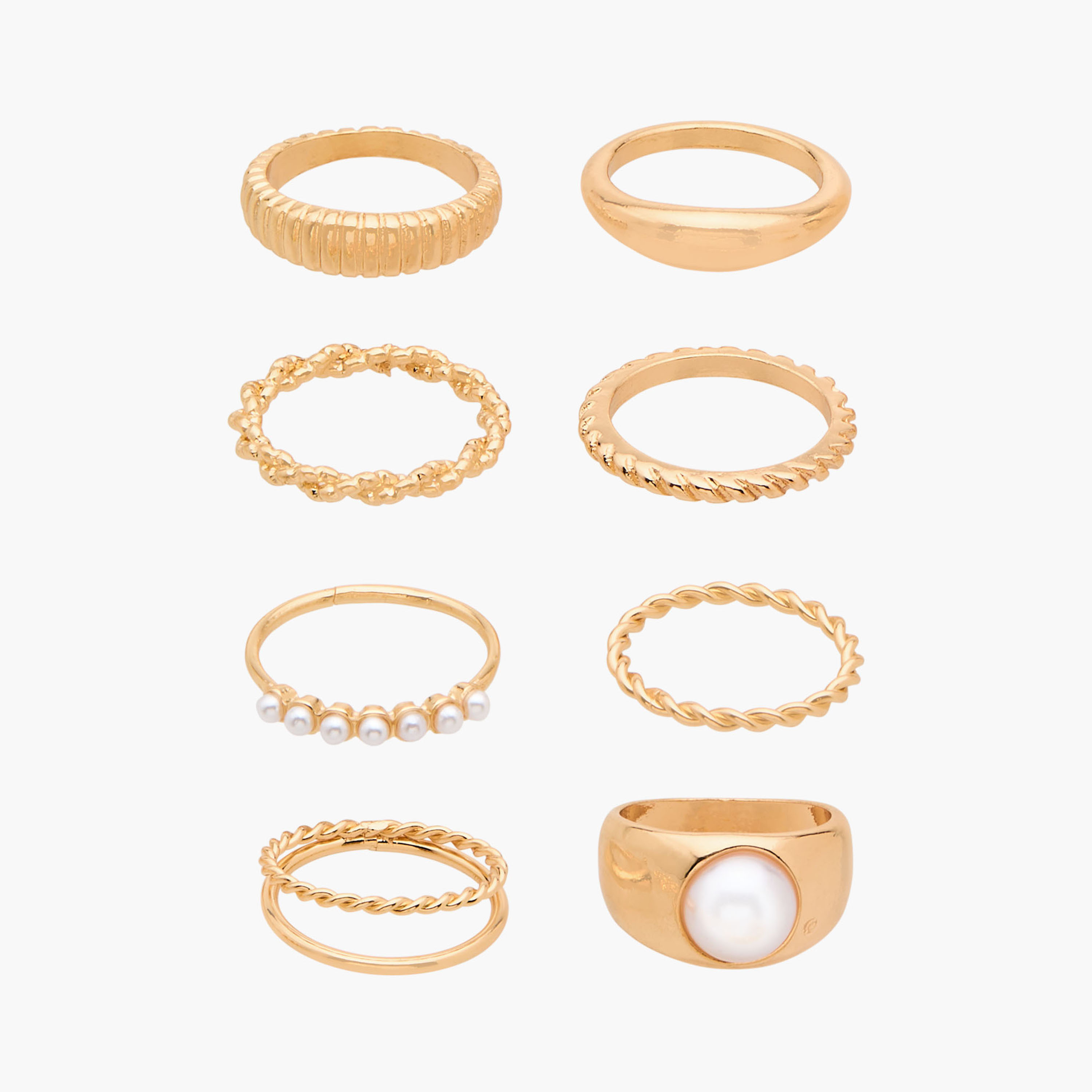 Set of 8 - Stackable Gold Tone Ring with Assorted Design-women-watchesandjewellery-jewellery-rings-image-1