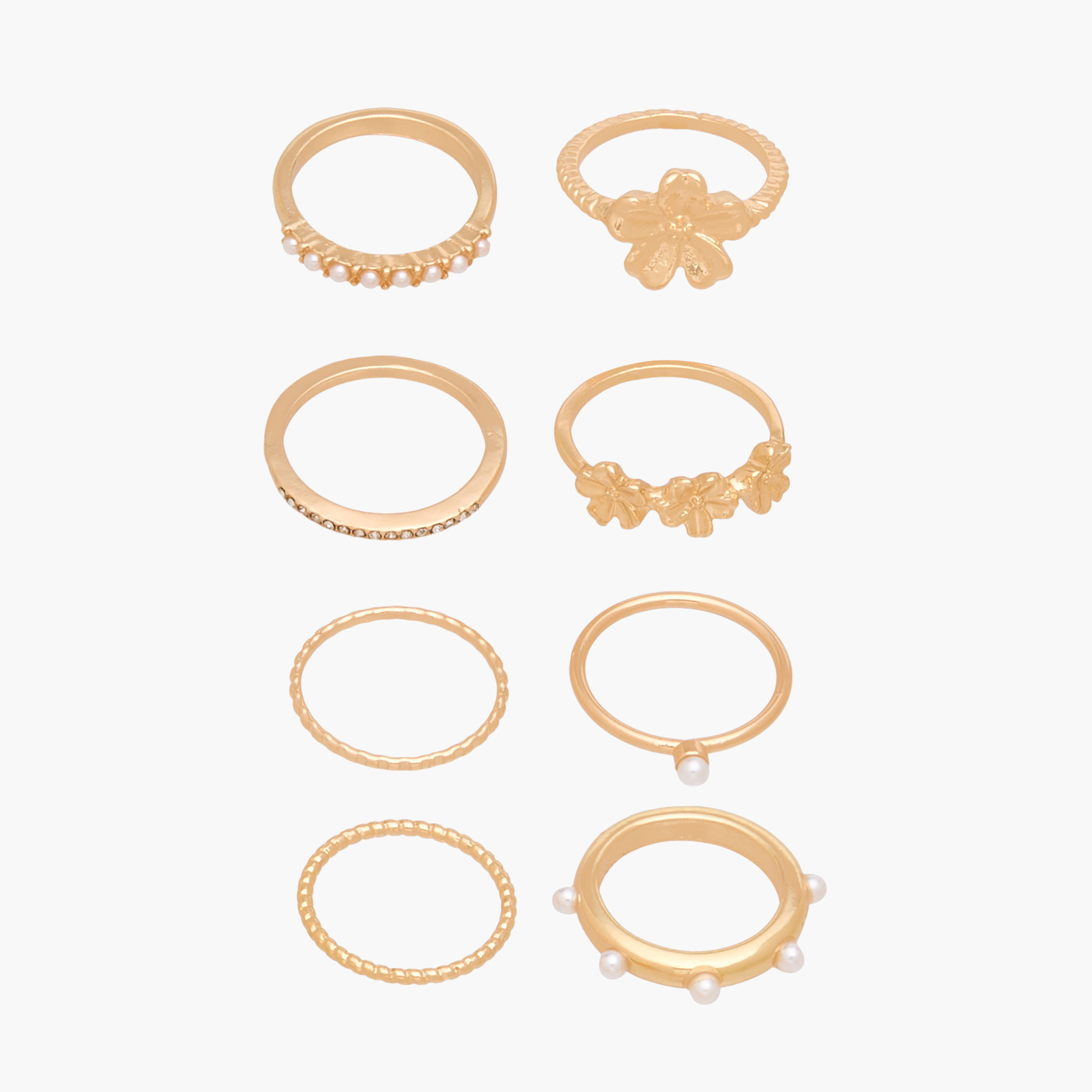 Pack of 8 Stackable Gold Tone Ring with Assorted Design-women-watchesandjewellery-jewellery-rings-image-1