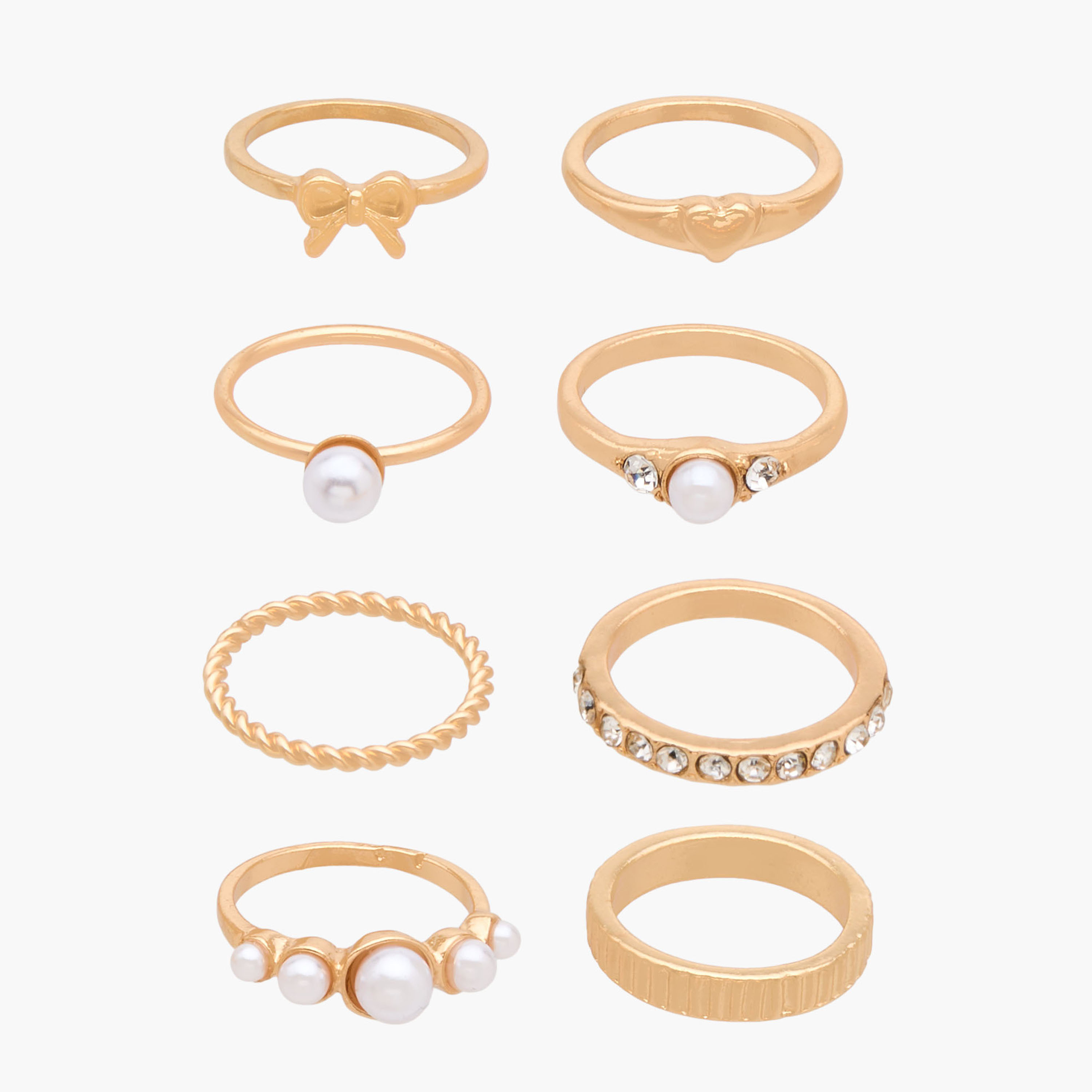 Set of 8 - Stackable Gold Tone Ring with Assorted Design-women-watchesandjewellery-jewellery-rings-image-1