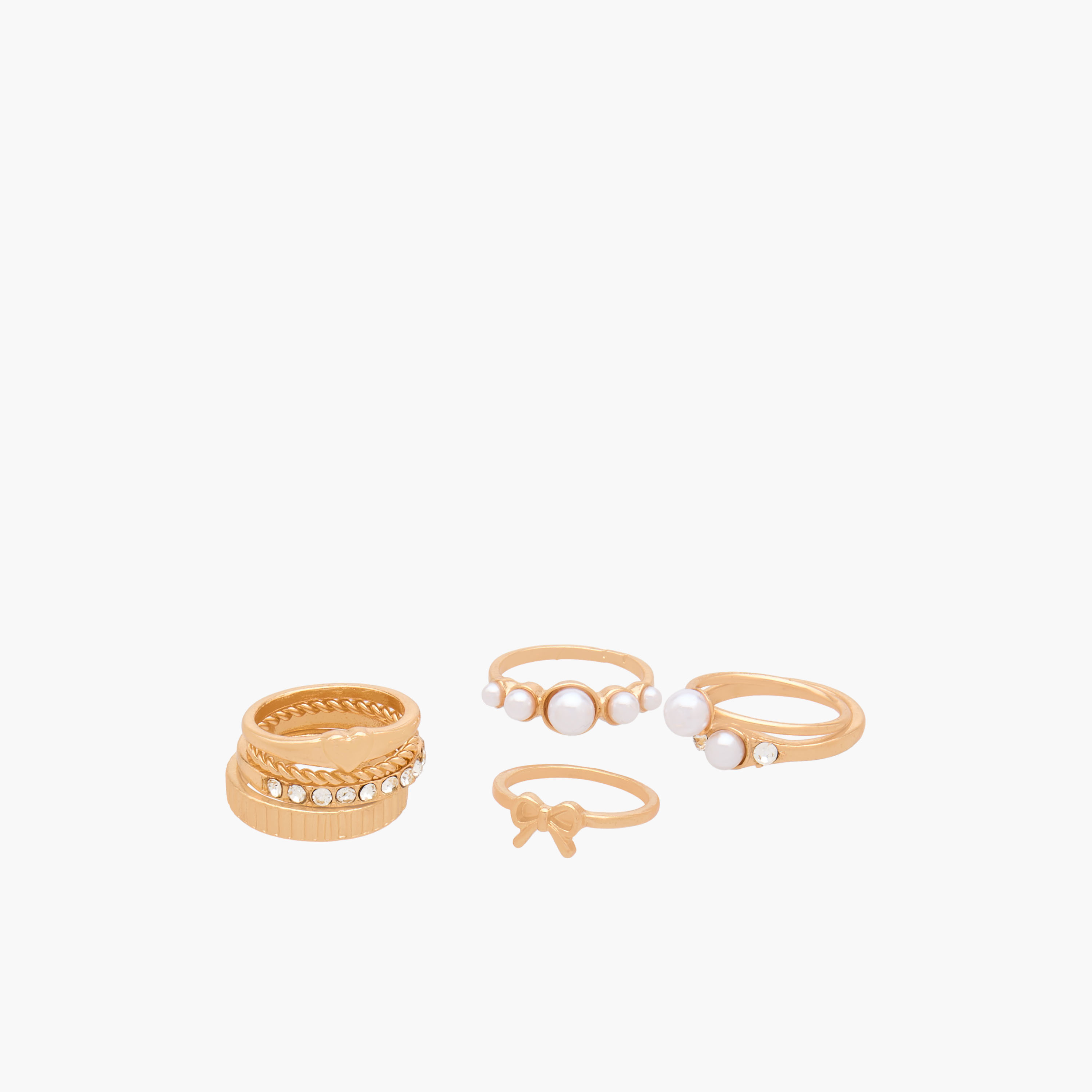 Set of 8 - Stackable Gold Tone Ring with Assorted Design-women-watchesandjewellery-jewellery-rings-image-2