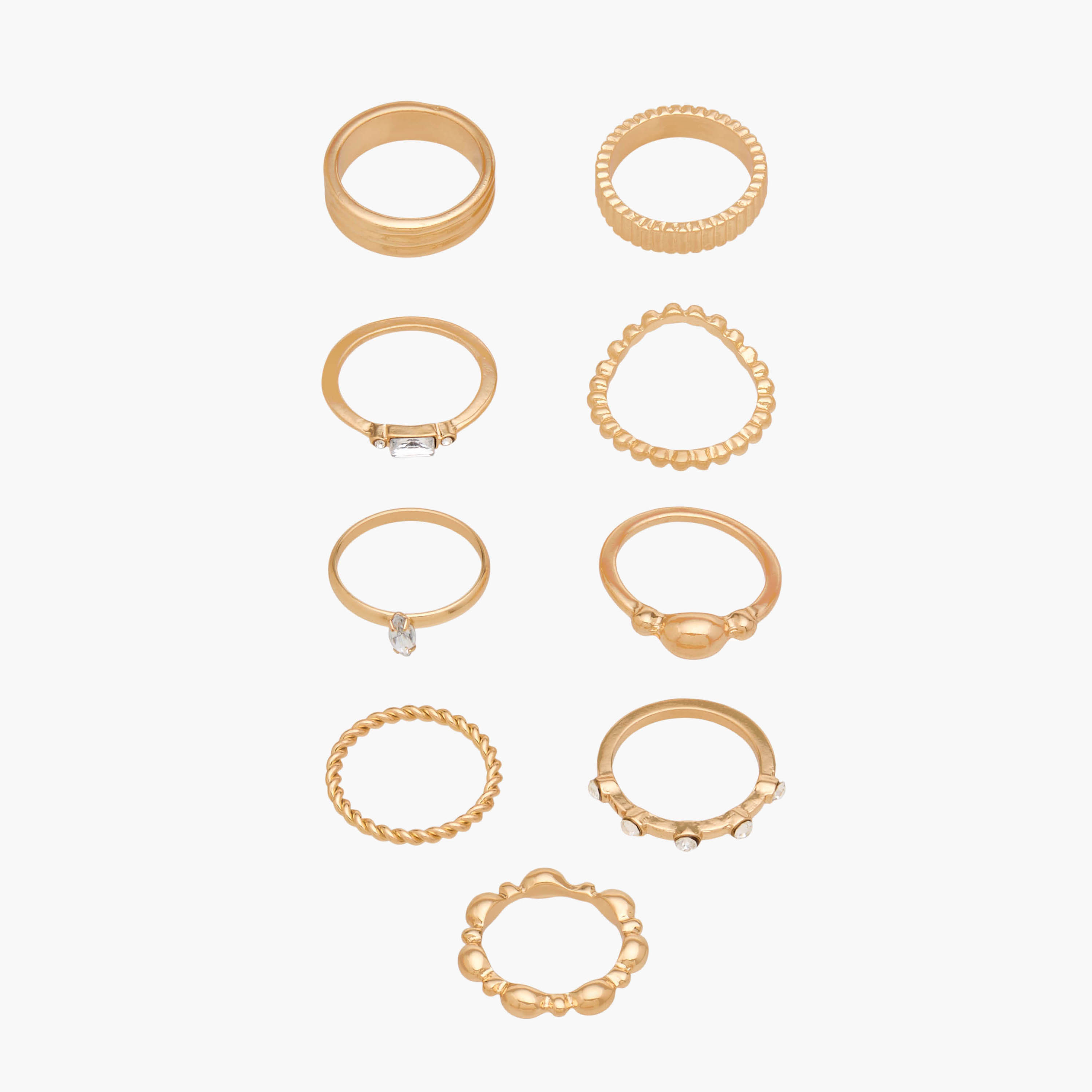Pack of 9 Stackable Gold Tone Ring with Assorted Design-women-watchesandjewellery-jewellery-rings-image-1
