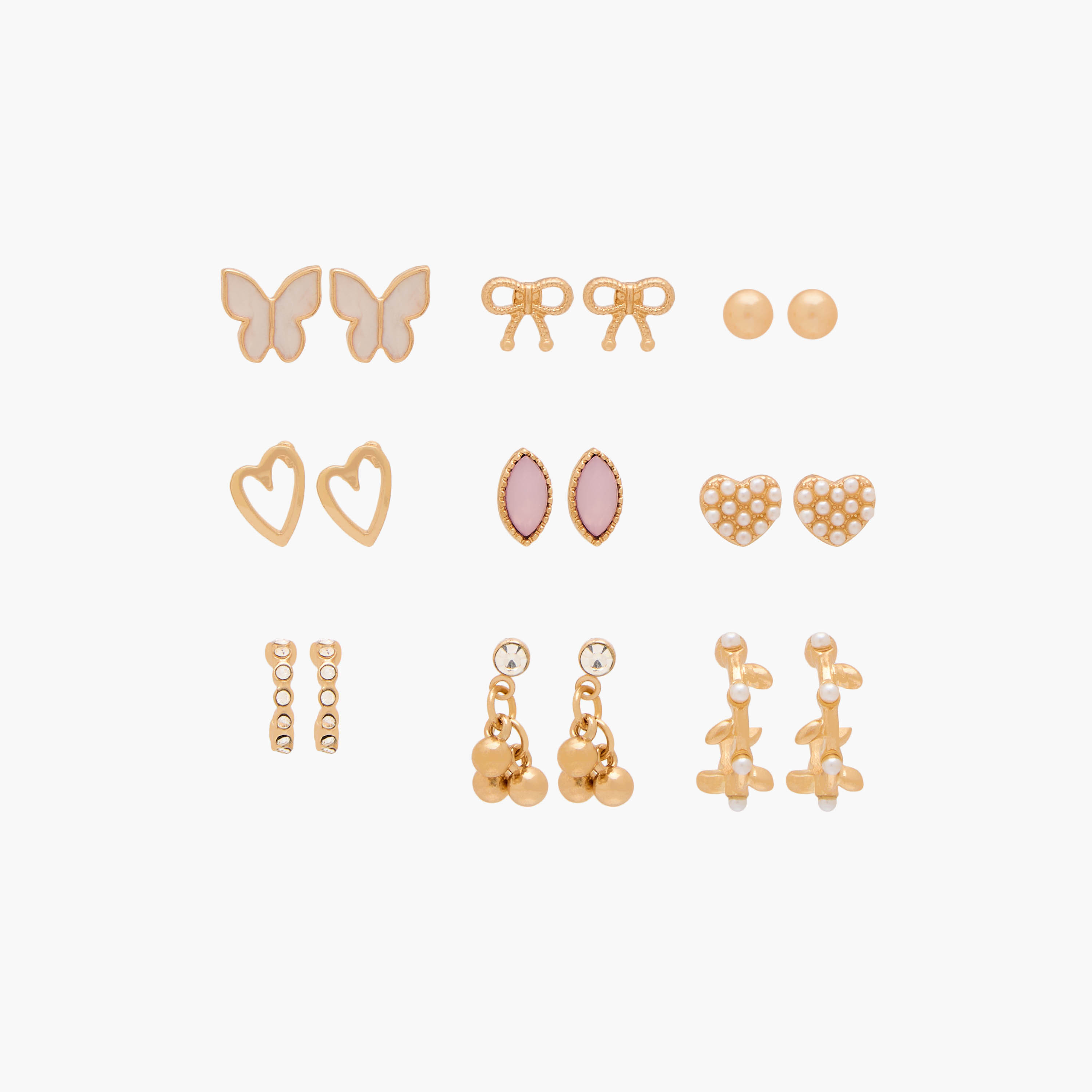 Pack of 9 Metal Assorted Earrings with Pushback Closure-women-watchesandjewellery-jewellery-earrings-image-1