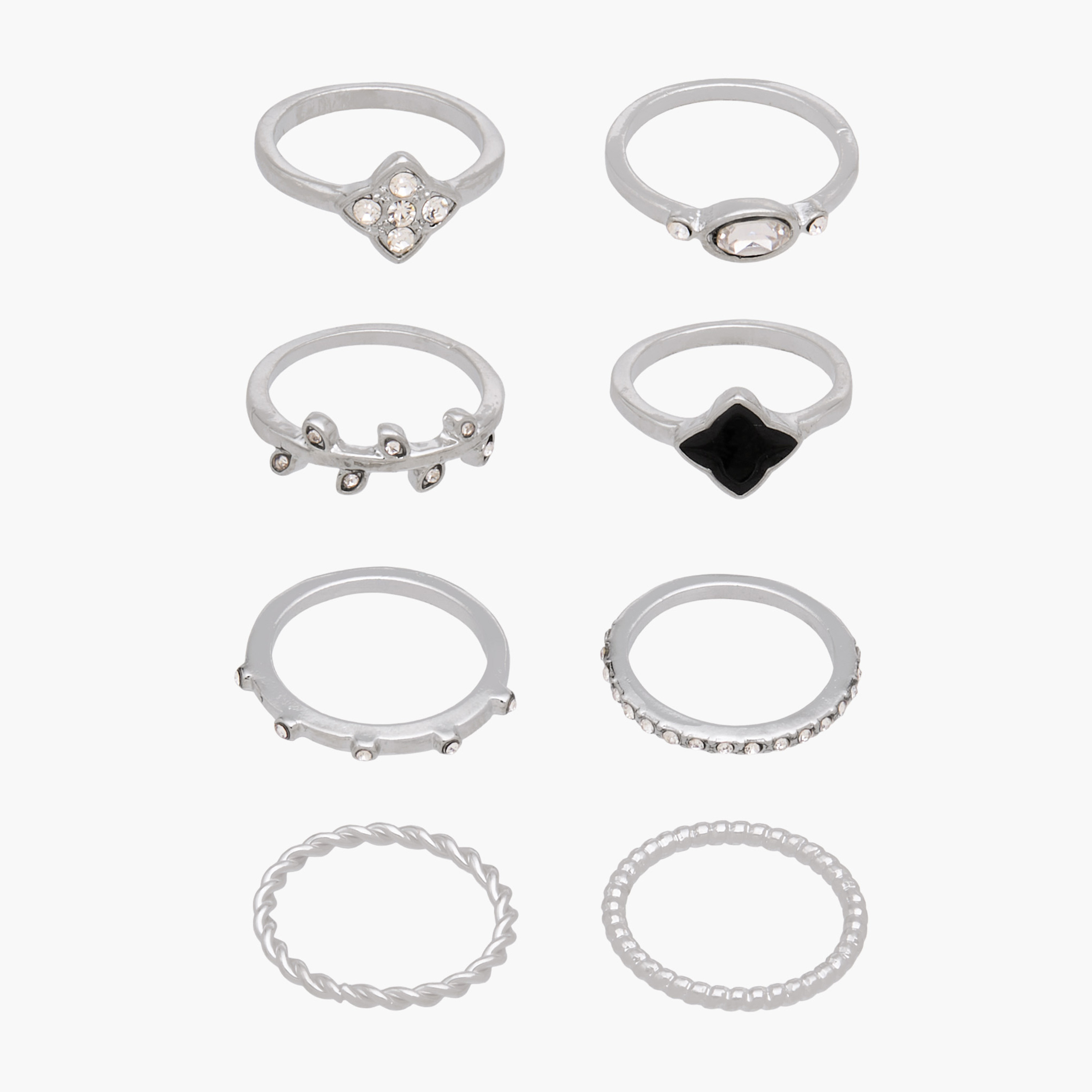 Set of 8 Silver Tone Ring with Embellished Design-women-watchesandjewellery-jewellery-rings-image-1