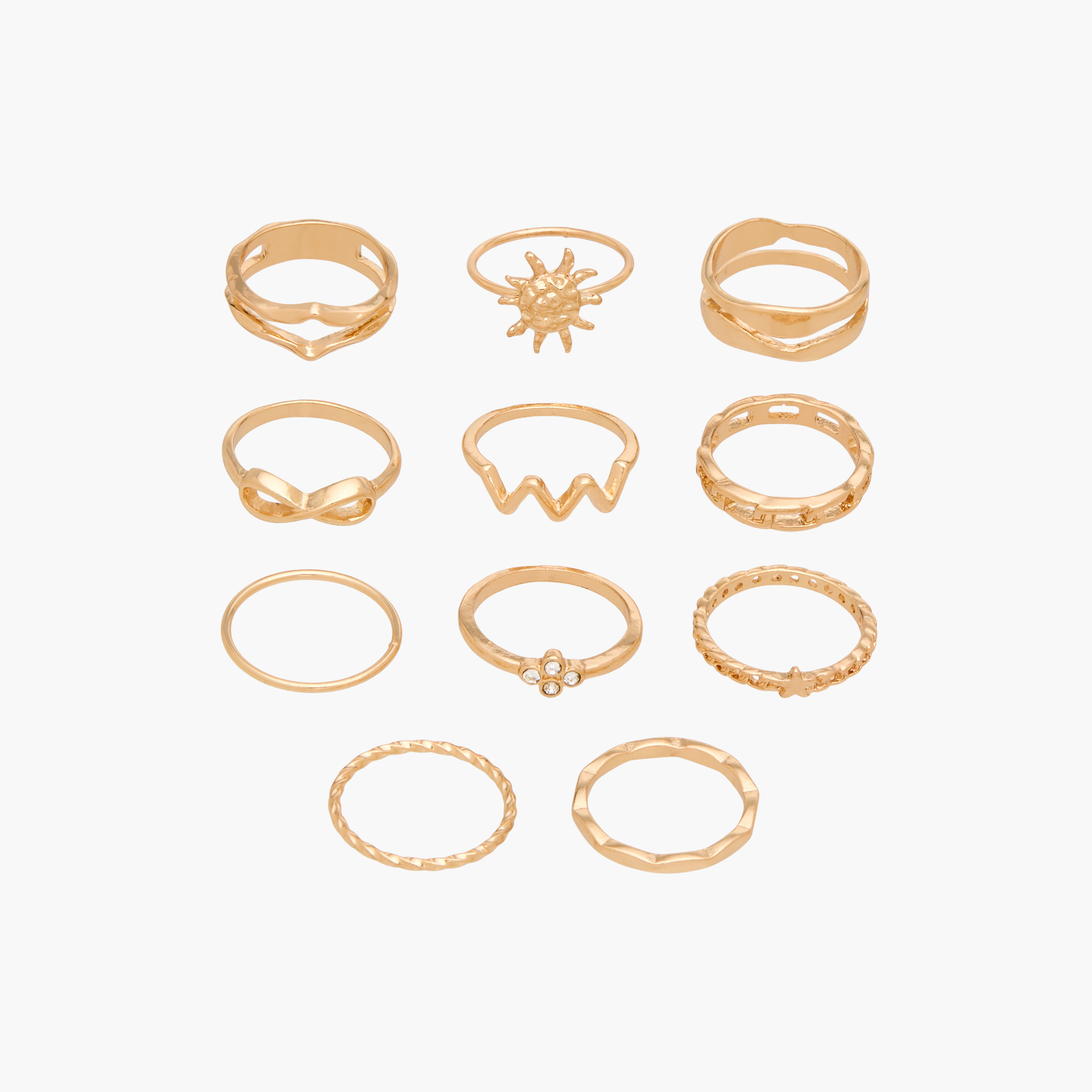 Set of 8 Gold Tone Ring with Design-women-watchesandjewellery-jewellery-rings-image-1