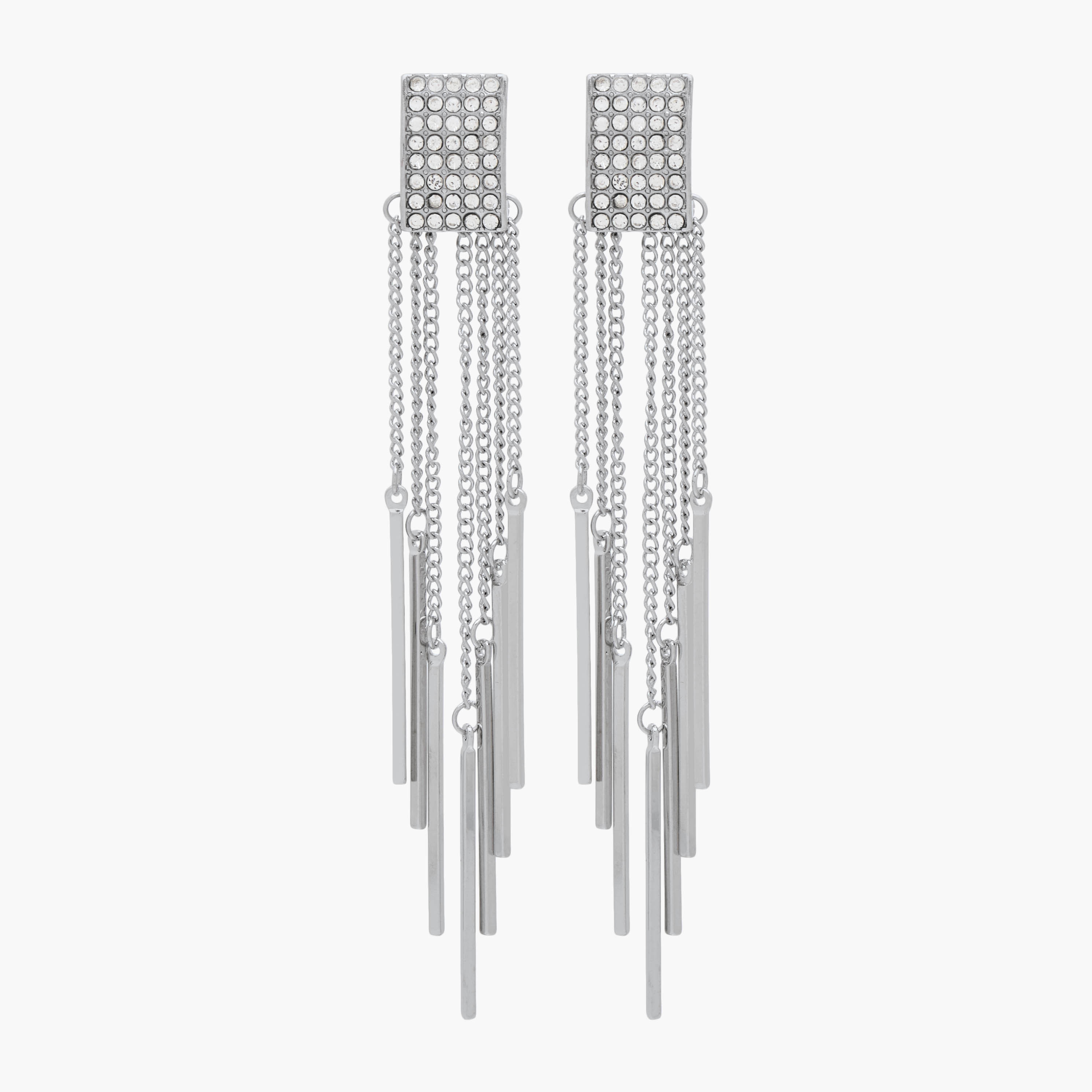 Silver Tone Stone Embellished Dangling Earrings with Pushback Closure-women-watchesandjewellery-jewellery-earrings-image-1