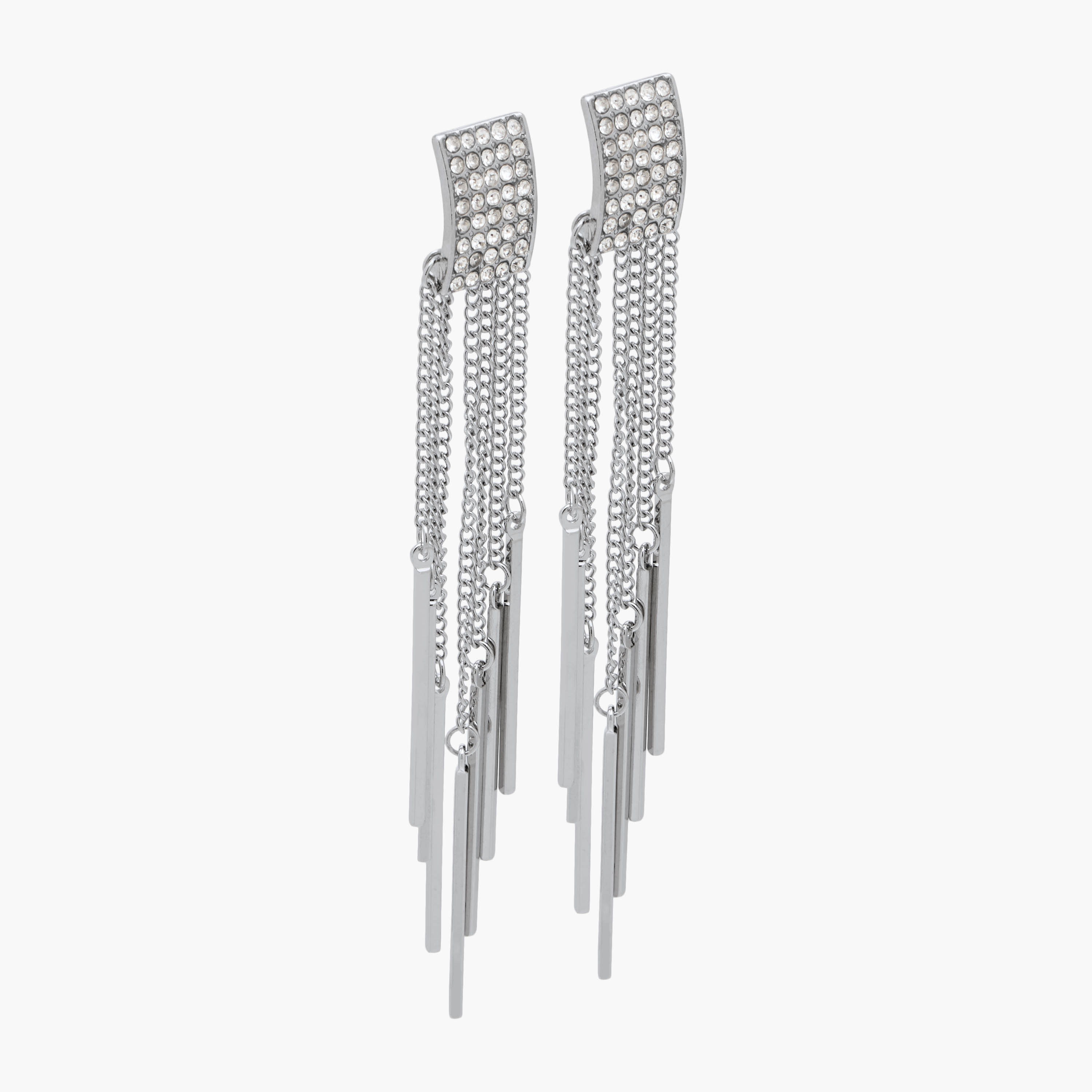 Silver Tone Stone Embellished Dangling Earrings with Pushback Closure-women-watchesandjewellery-jewellery-earrings-image-2