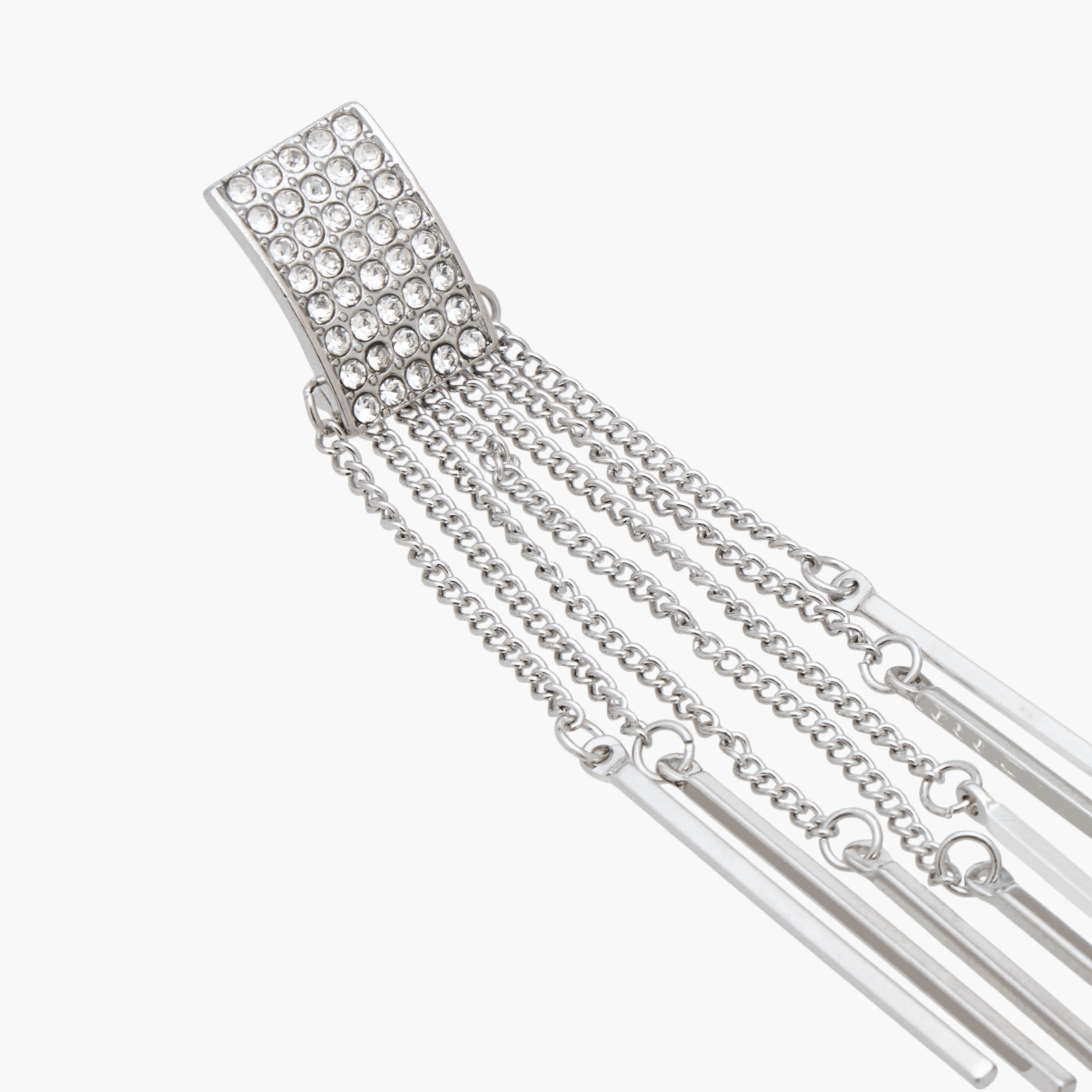 Silver Tone Stone Embellished Dangling Earrings with Pushback Closure-women-watchesandjewellery-jewellery-earrings-image-3