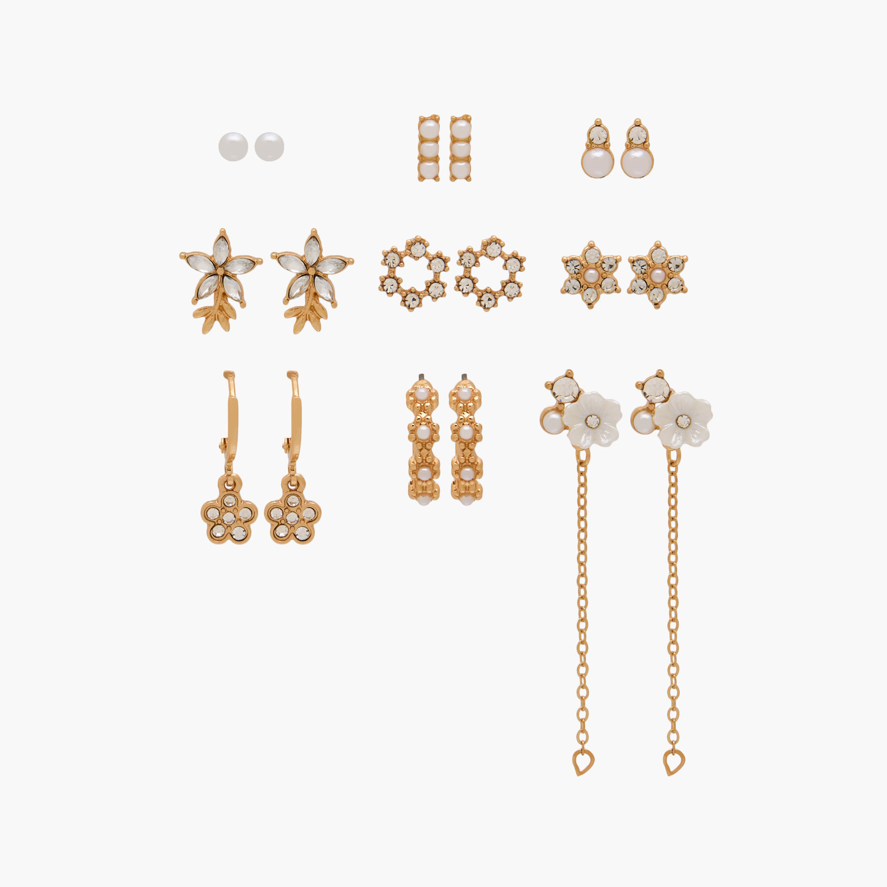 Pack of 9 Gold Tone Embellished Earrings with Pushback Closure-women-watchesandjewellery-jewellery-earrings-image-1