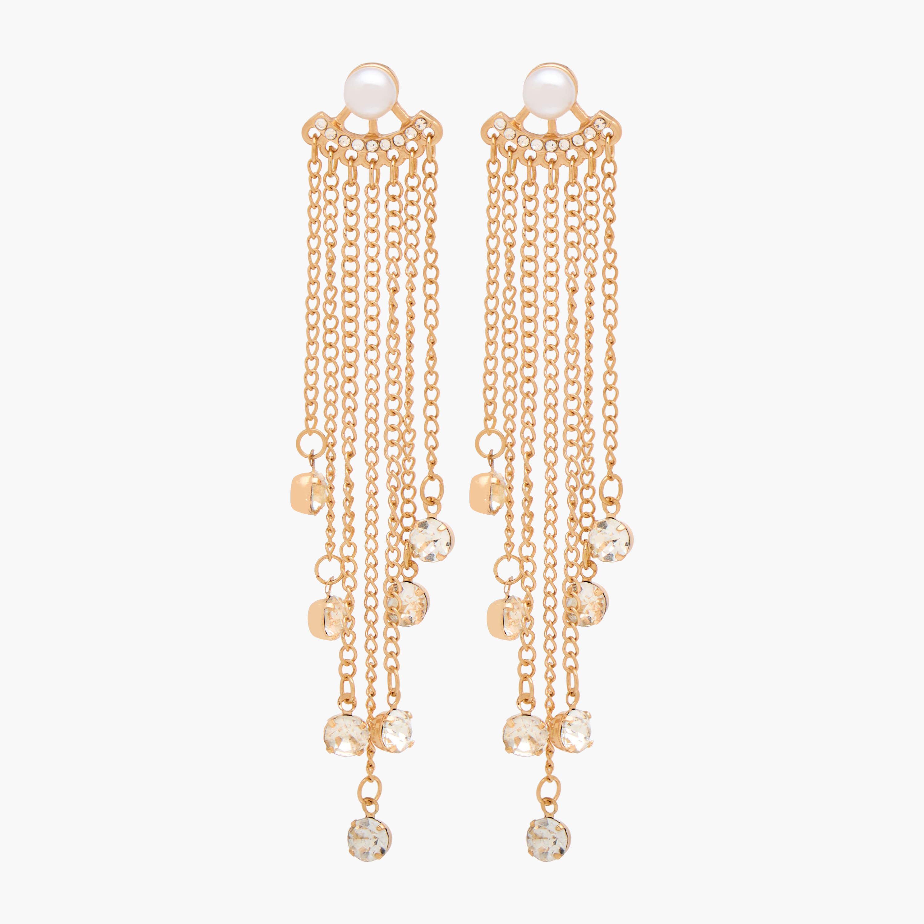 Gold Tone Embellished Dangling Earrings with Pushback Closure-women-watchesandjewellery-jewellery-earrings-image-1