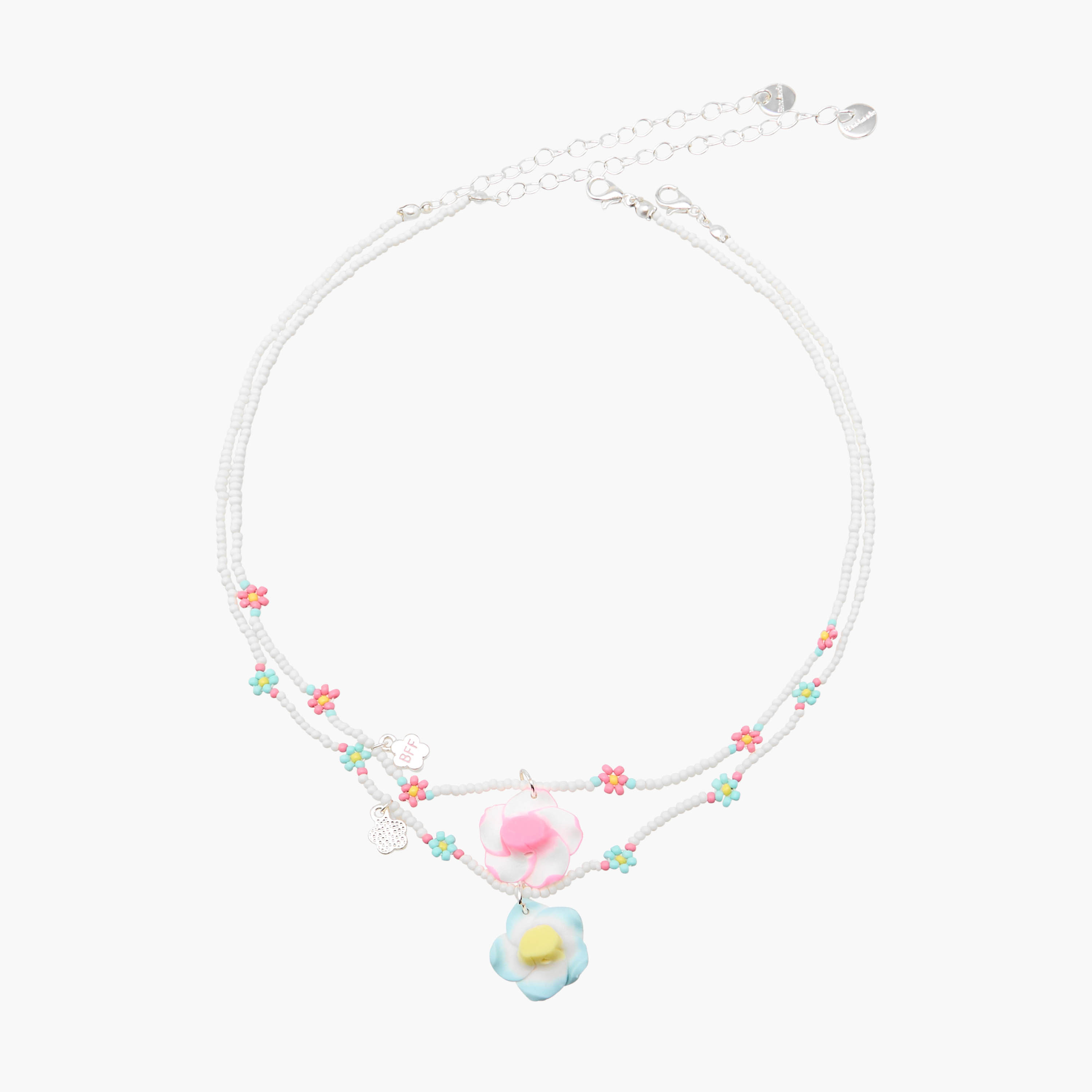 Set of 2 - Silver Tone Necklace with Floral Beaded Design-women-watchesandjewellery-jewellery-necklacesandpendants-image-1