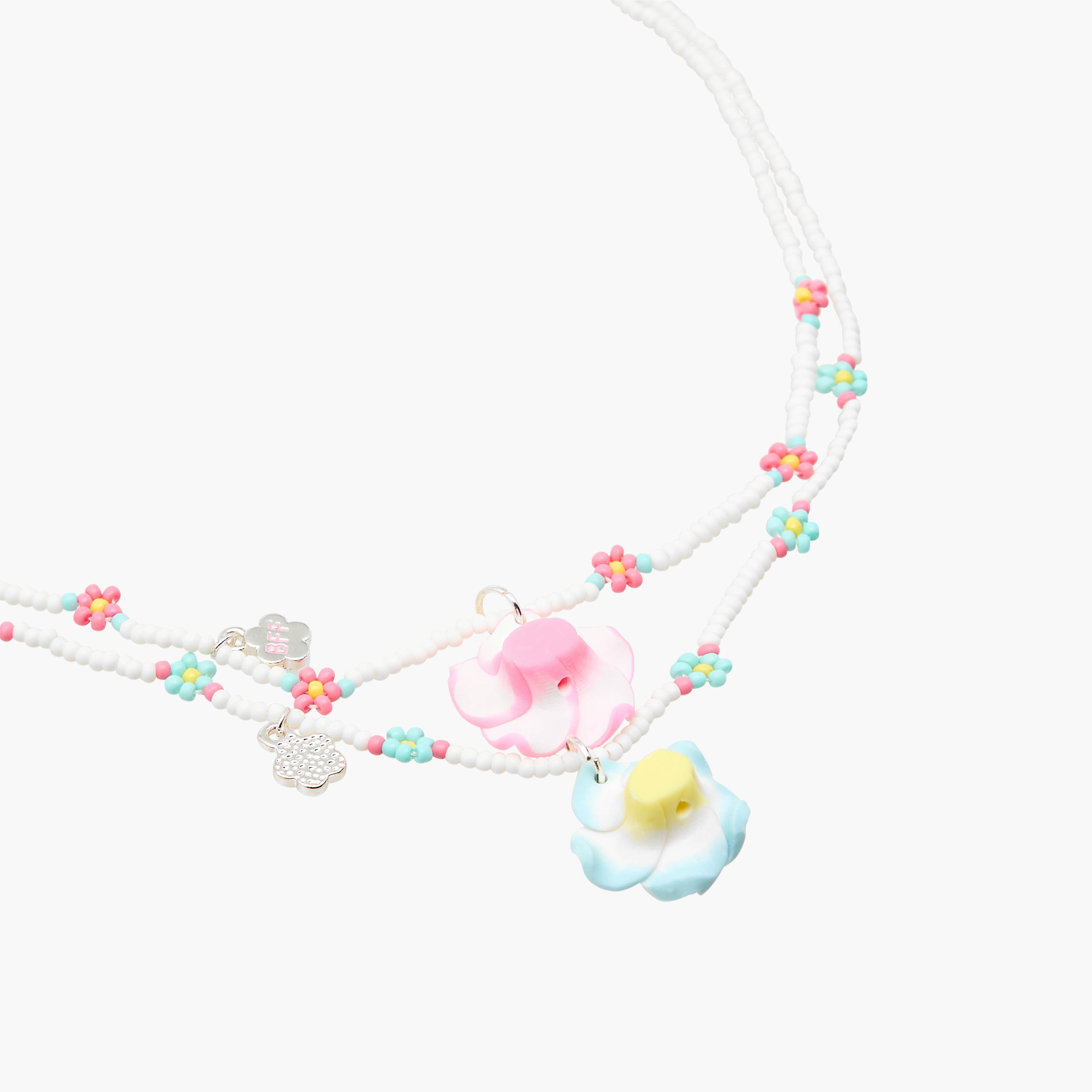 Set of 2 - Silver Tone Necklace with Floral Beaded Design-women-watchesandjewellery-jewellery-necklacesandpendants-image-5