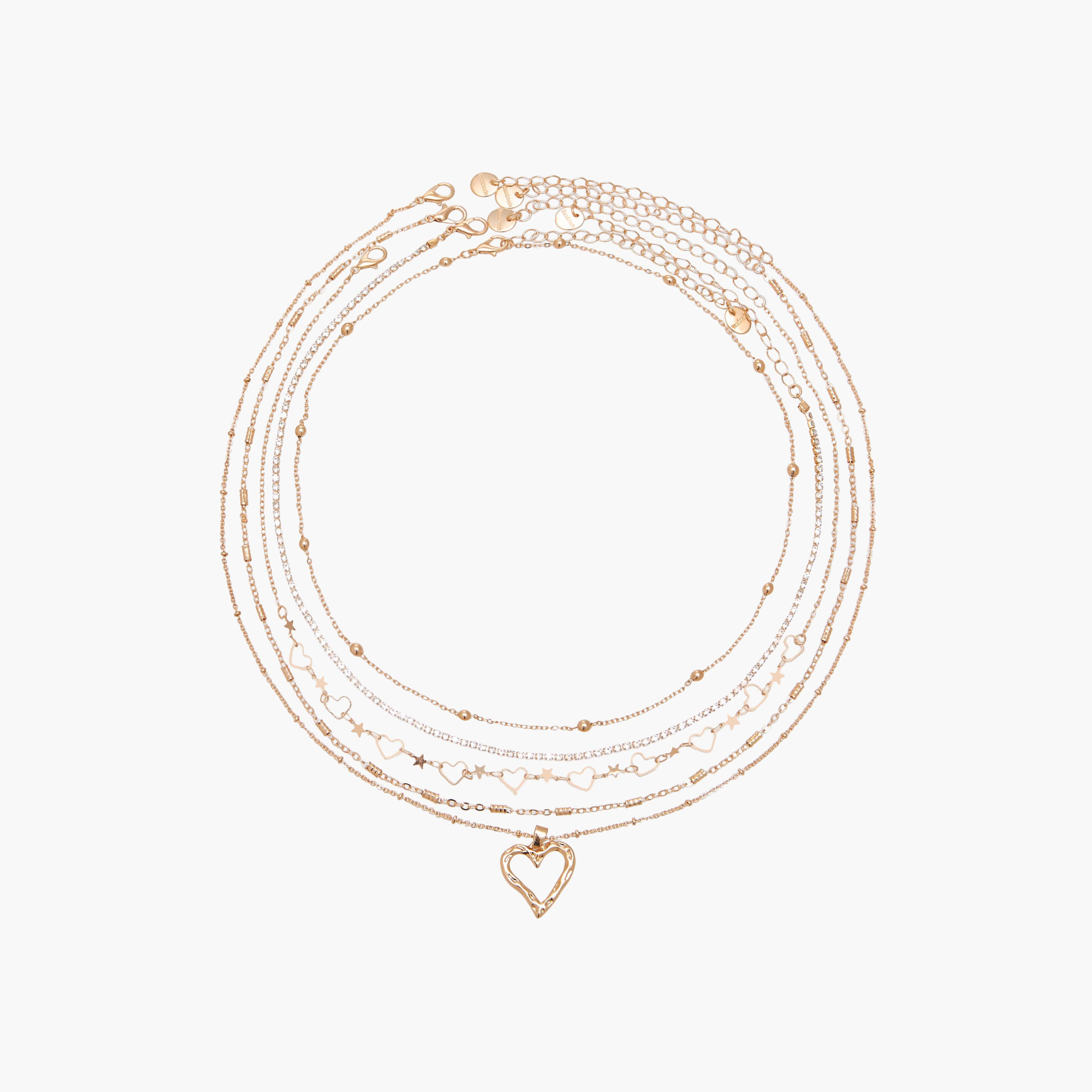 عقد بلون ذهبي وبتزيينات قلب - طقم من 5 قطع-women-watchesandjewellery-jewellery-necklacesandpendants-image-1