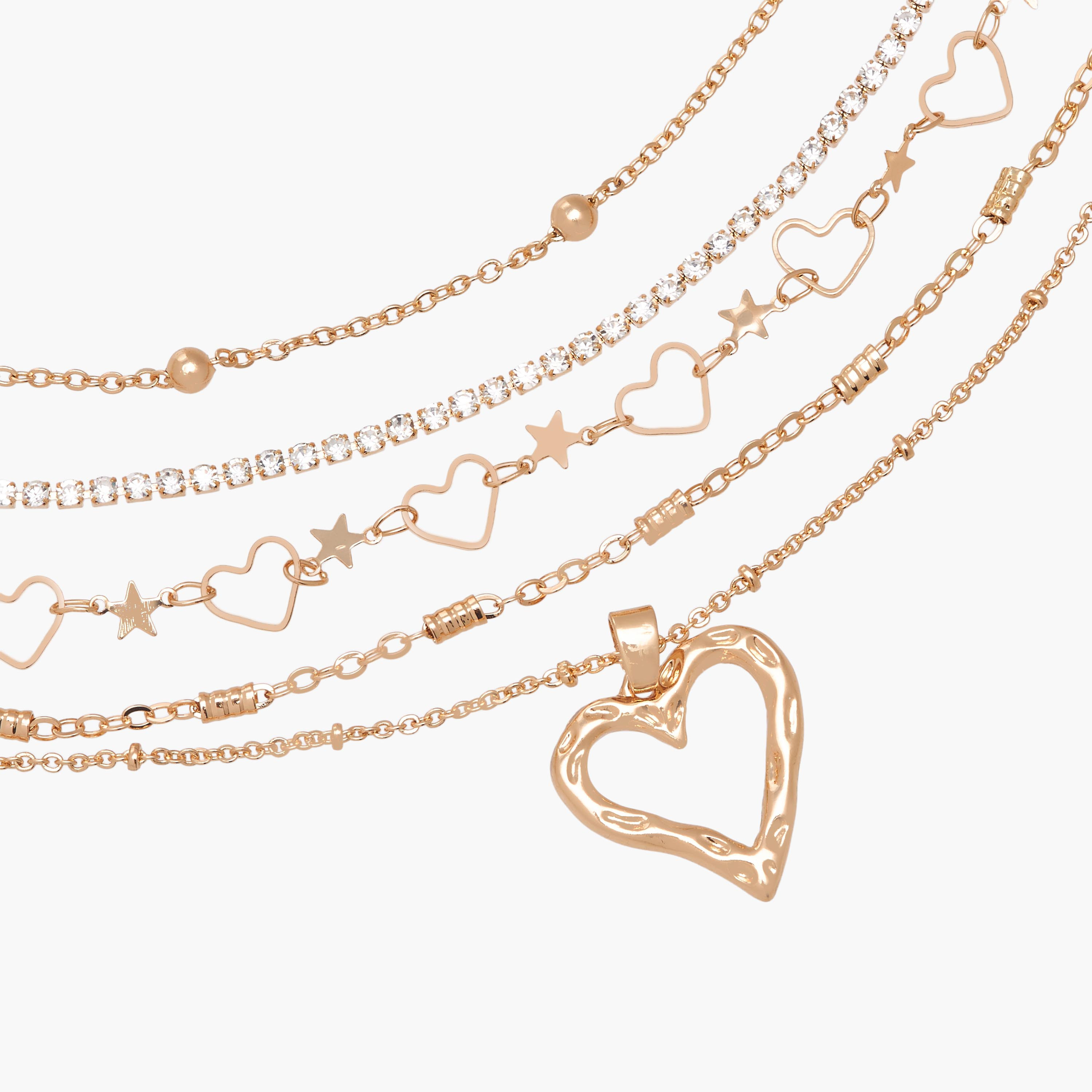 عقد بلون ذهبي وبتزيينات قلب - طقم من 5 قطع-women-watchesandjewellery-jewellery-necklacesandpendants-image-7