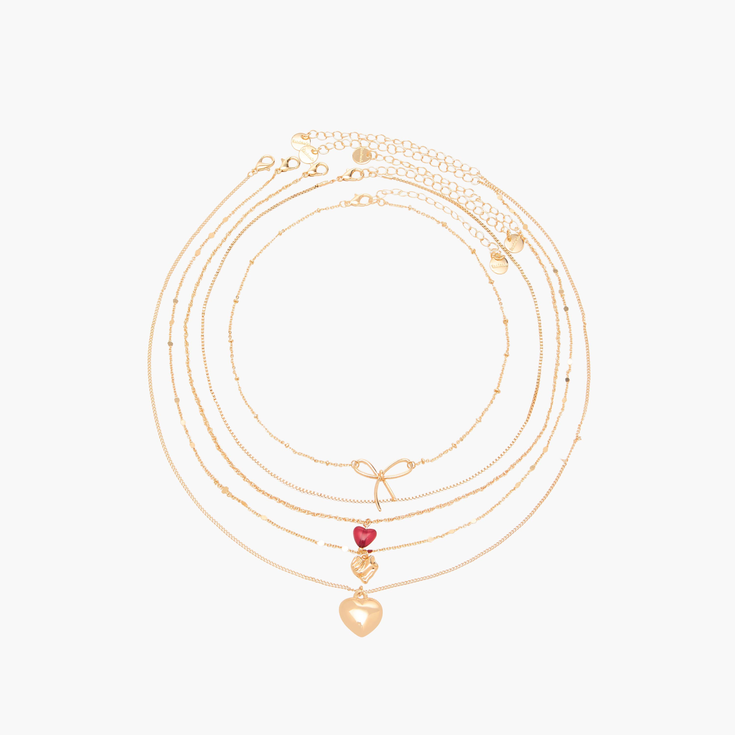 Set of 5 - Gold Tone Necklace with Embellished Design-women-watchesandjewellery-jewellery-necklacesandpendants-image-1