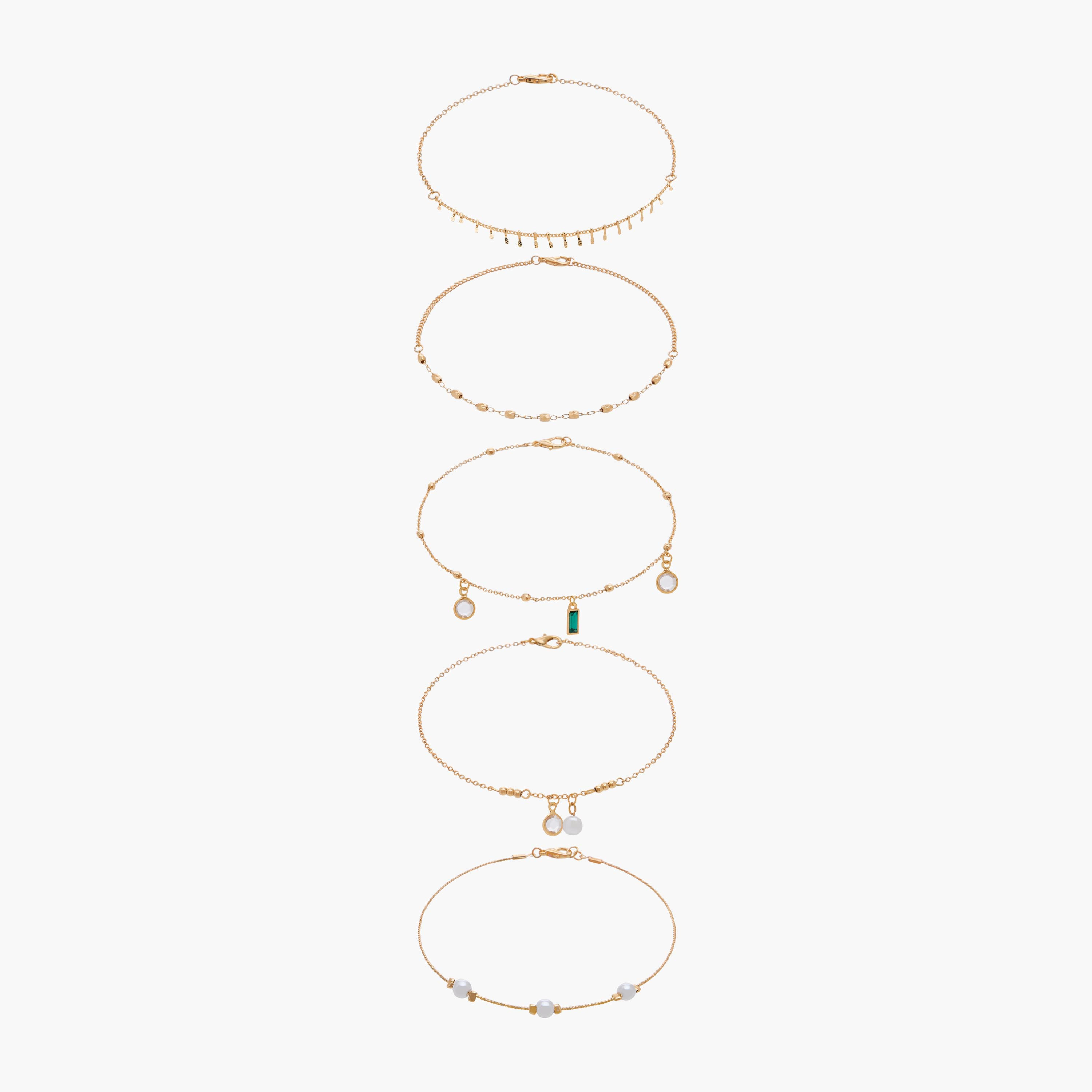 خلاخيل مزينة بلون ذهبي - عبوة 5 قطع-women-watchesandjewellery-jewellery-anklets-image-10