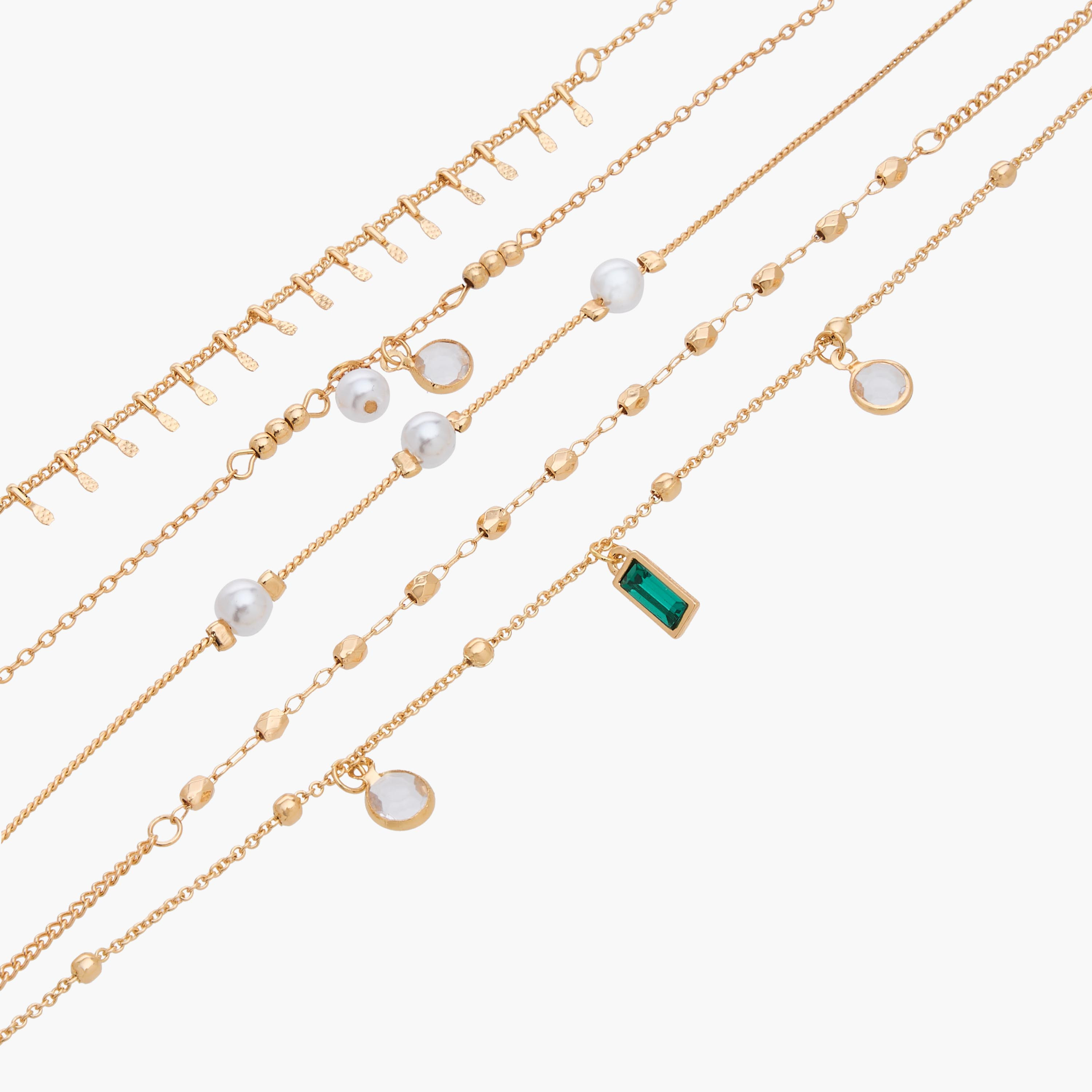 خلاخيل مزينة بلون ذهبي - عبوة 5 قطع-women-watchesandjewellery-jewellery-anklets-image-12
