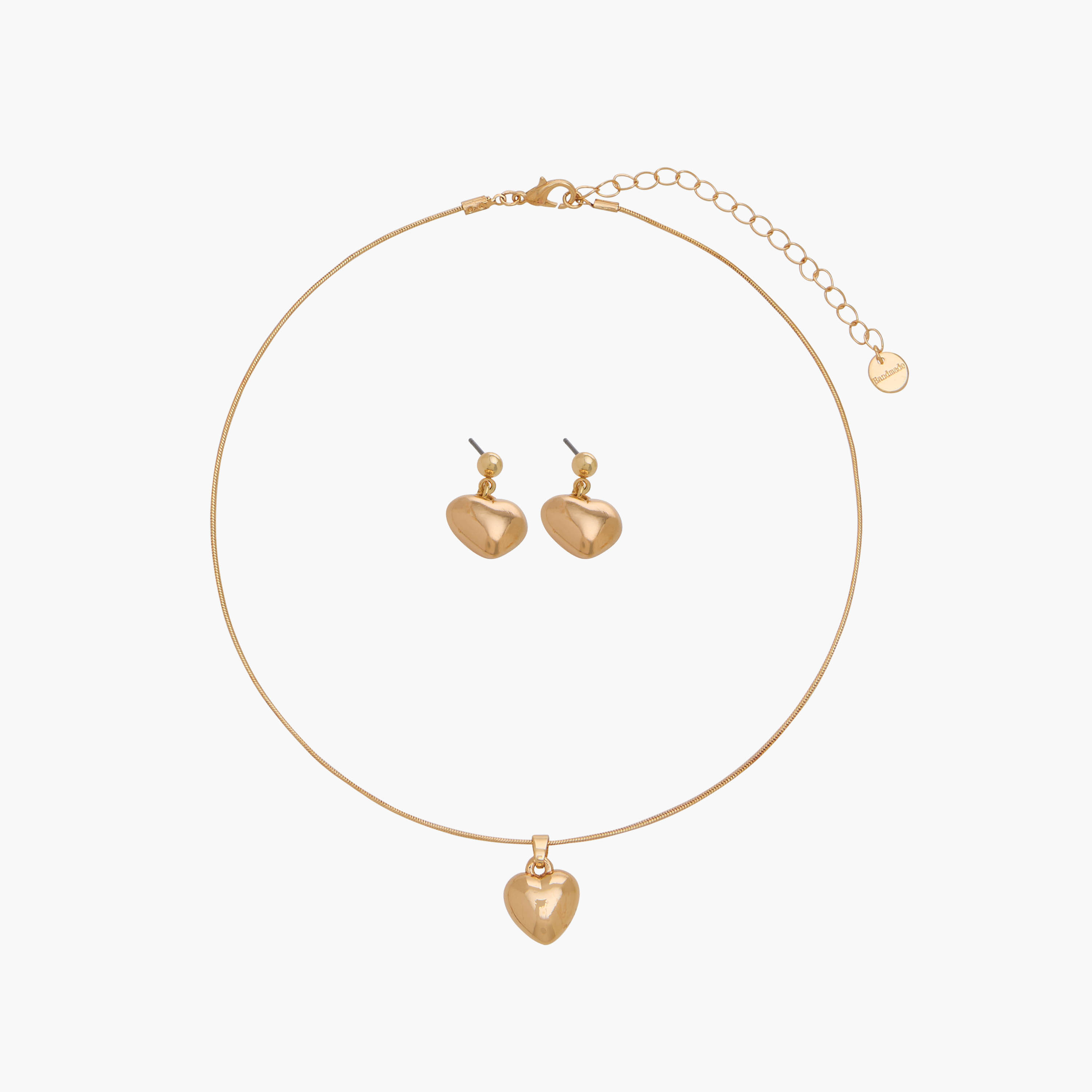 Set of 2 - Metallic Heart Pendant Necklace and Earrings-women-watchesandjewellery-jewellery-jewellerysets-image-1