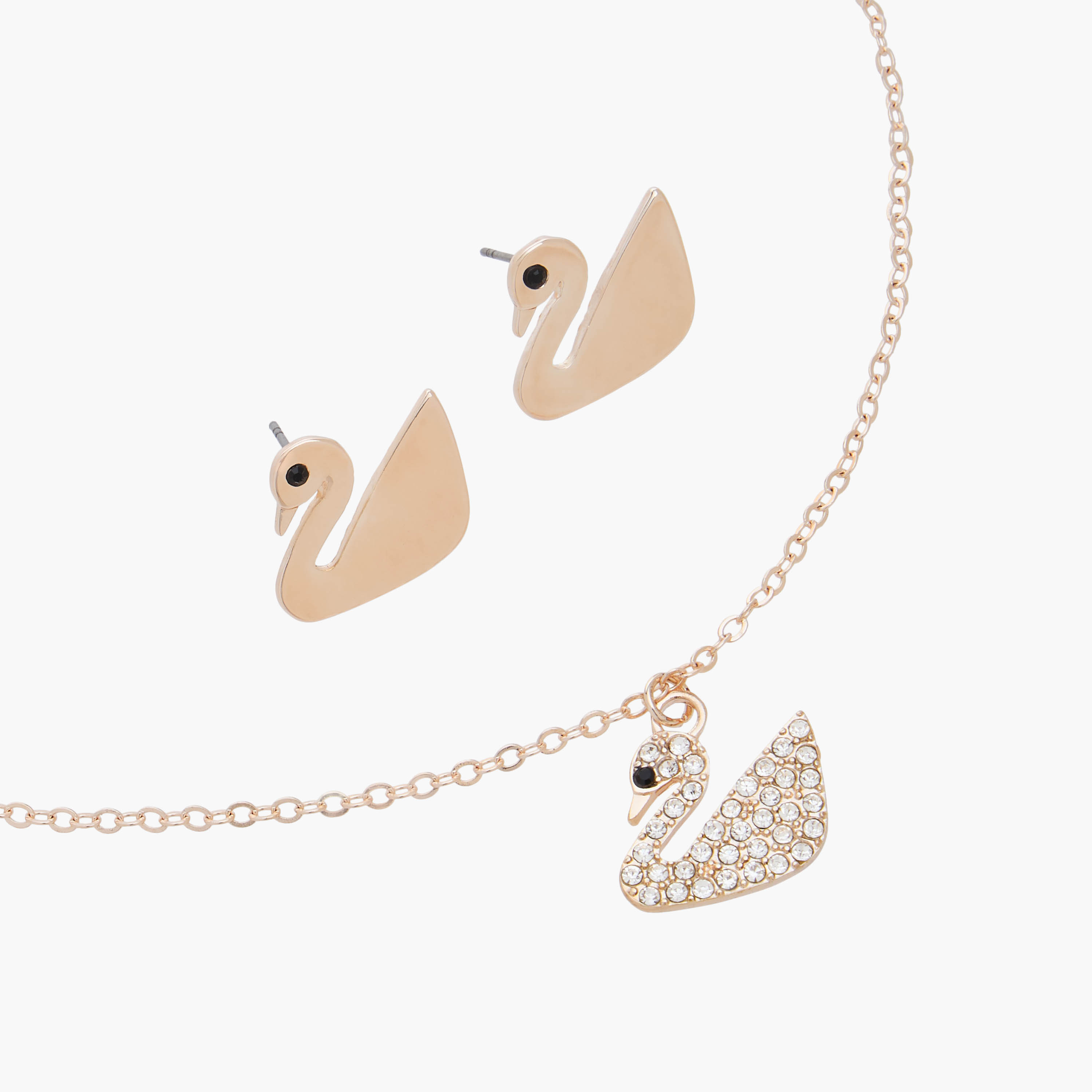 حلق وعقد معدني مزين بأحجار ودلاية بجعة - طقم من قطعتين-women-watchesandjewellery-jewellery-jewellerysets-image-3