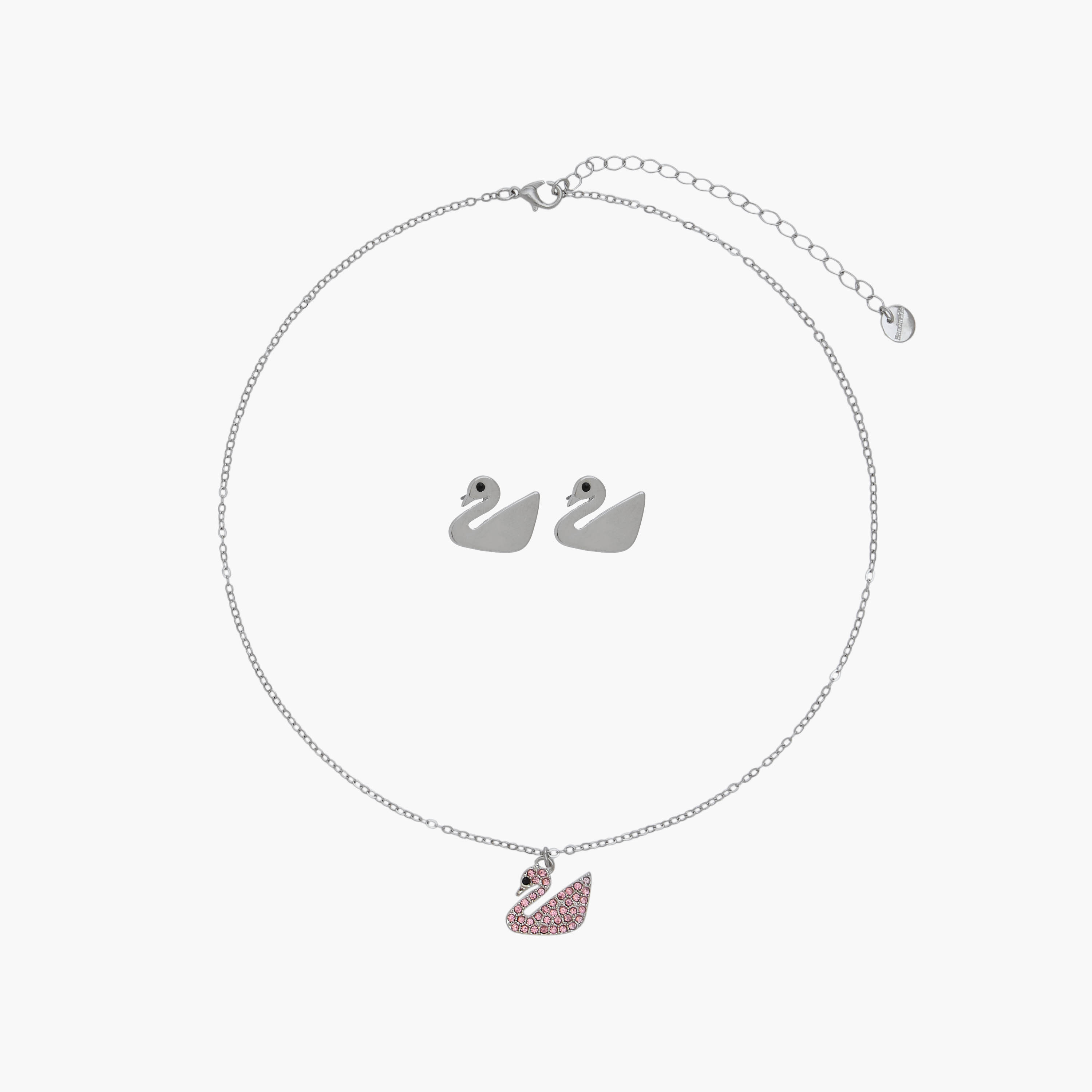 حلق وعقد معدني مزين بأحجار ودلاية بجعة - طقم من قطعتين-women-watchesandjewellery-jewellery-jewellerysets-image-1
