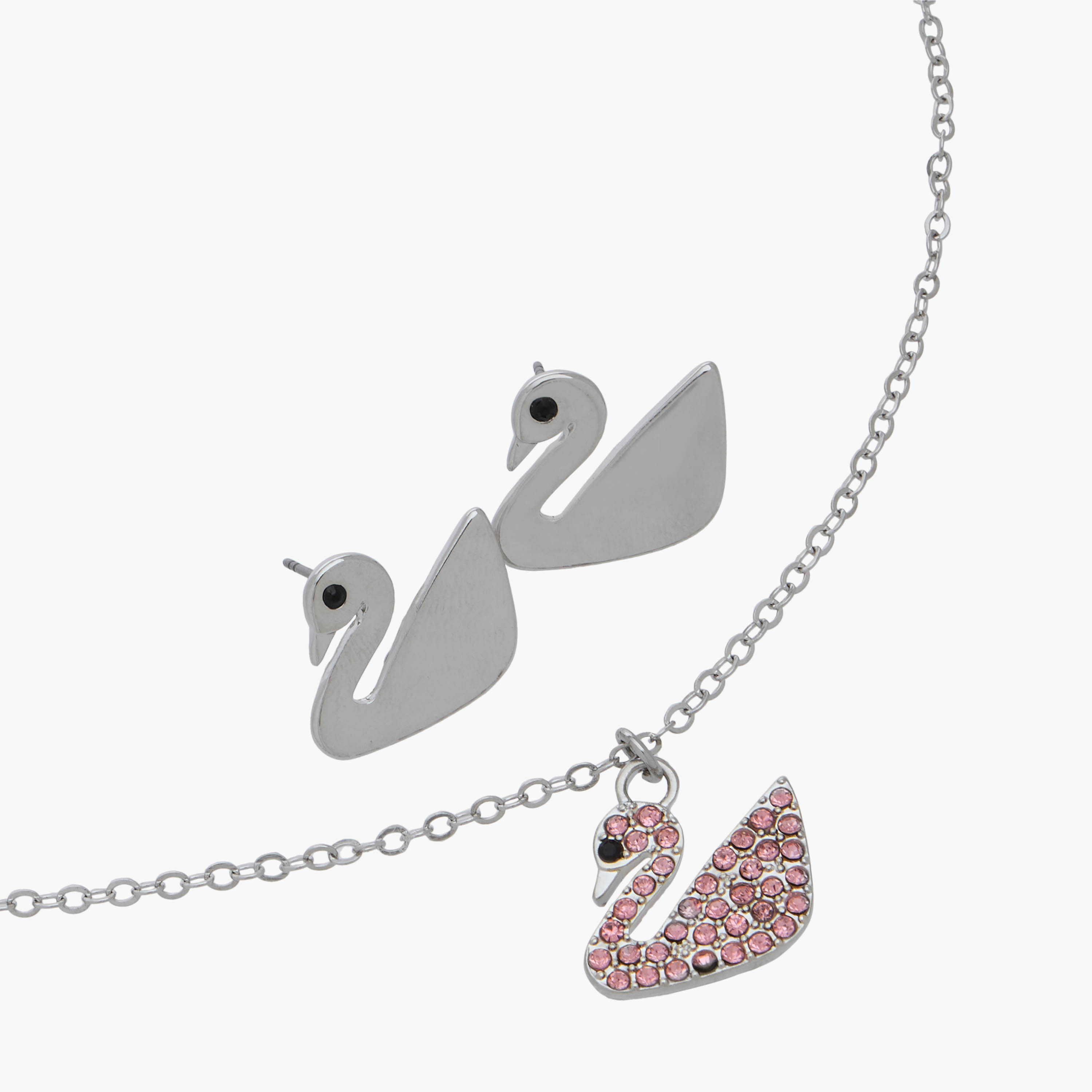 حلق وعقد معدني مزين بأحجار ودلاية بجعة - طقم من قطعتين-women-watchesandjewellery-jewellery-jewellerysets-image-3