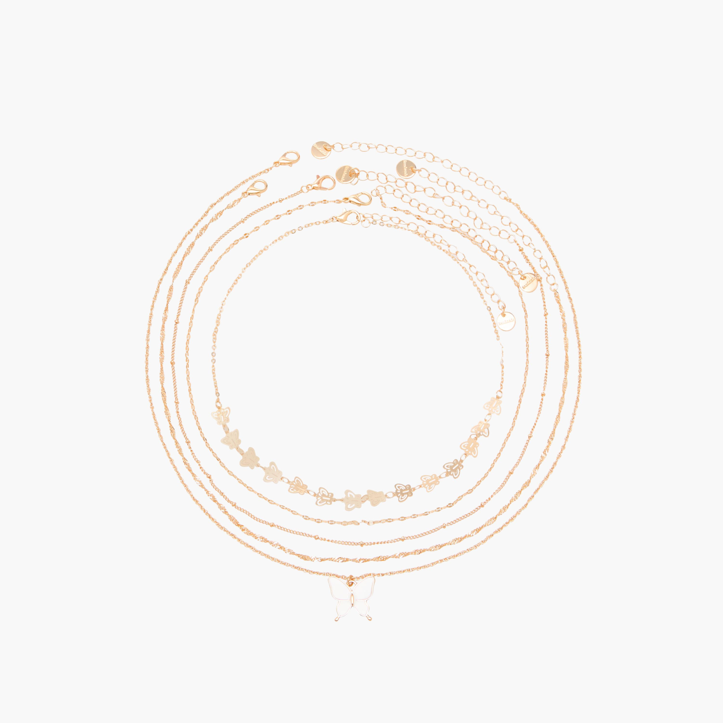 أعقاد ذهبية اللون بتفاصيل دلايات - طقم من 5 قطع-women-watchesandjewellery-jewellery-necklacesandpendants-image-1