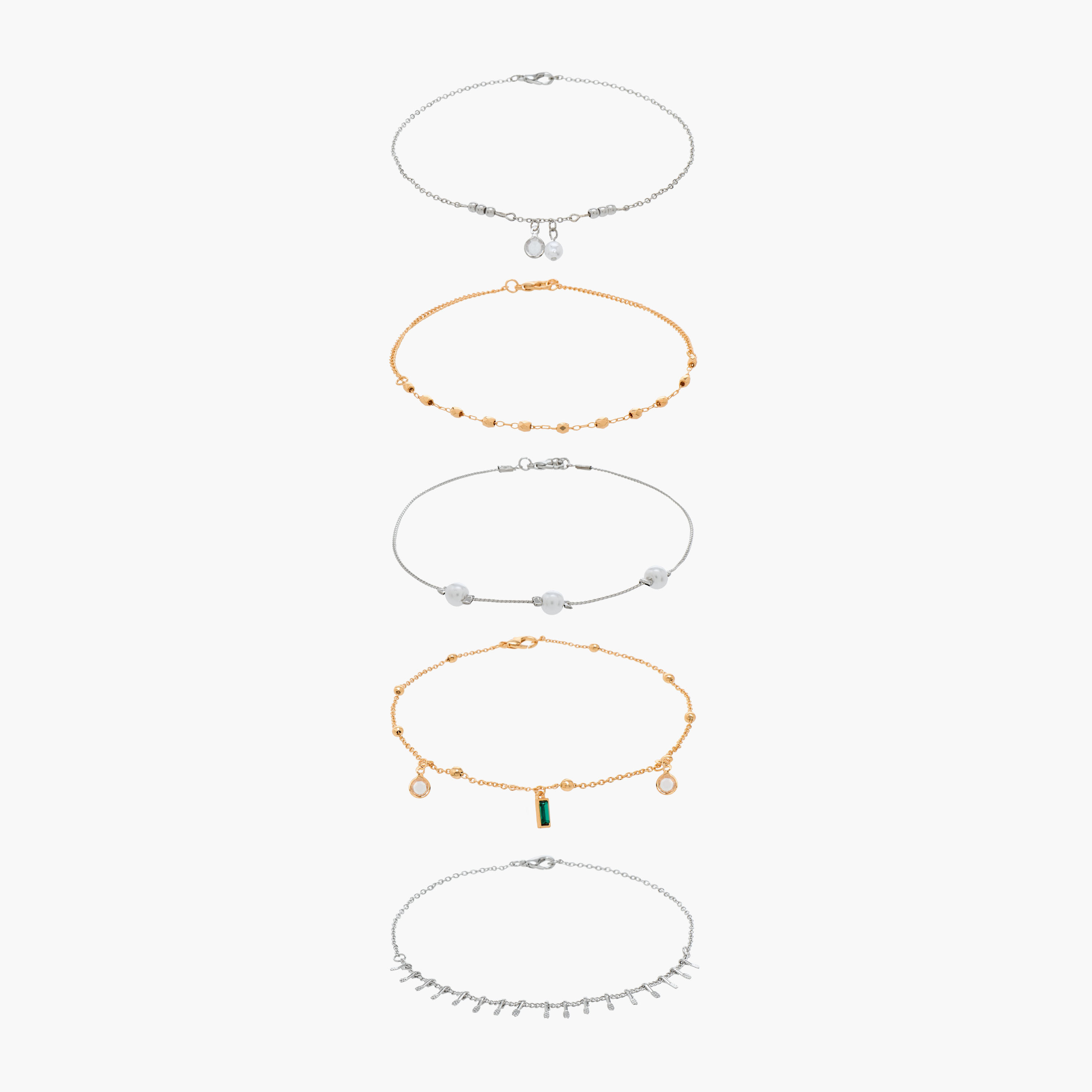 خلاخيل ميتاليك مزينة - عبوة 5 قطع-women-watchesandjewellery-jewellery-anklets-image-10