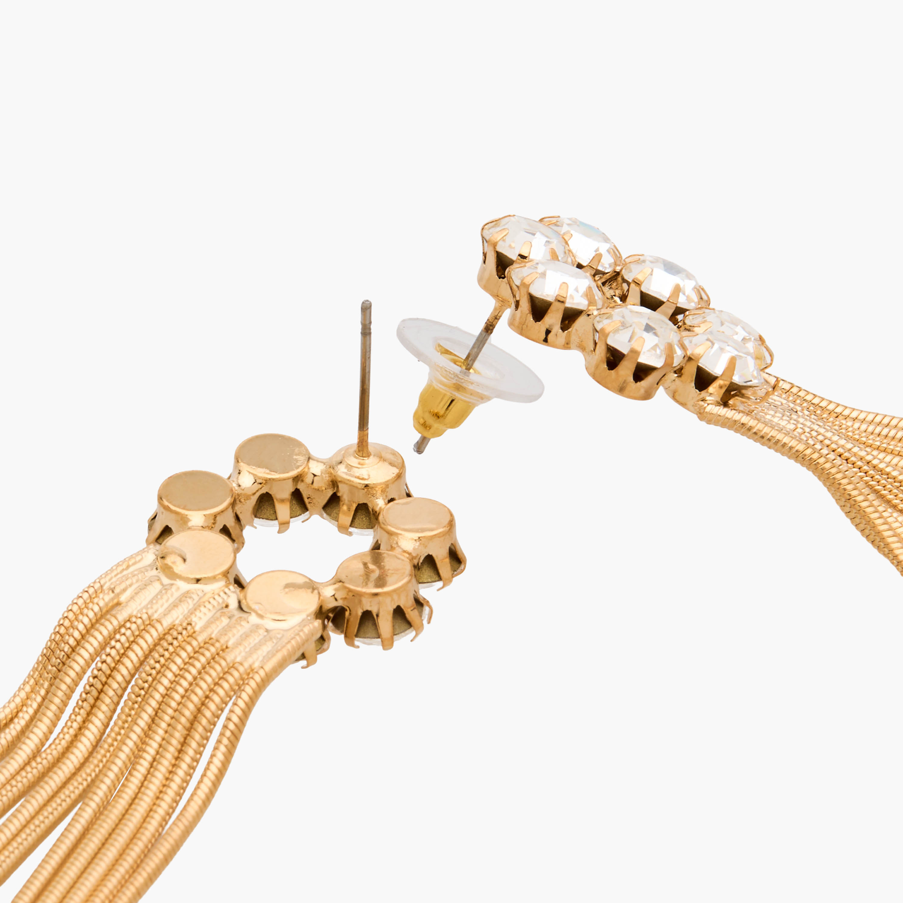 Gold Tone Stone Embellished Drop Earrings with Pushback Closure-women-watchesandjewellery-jewellery-earrings-image-3