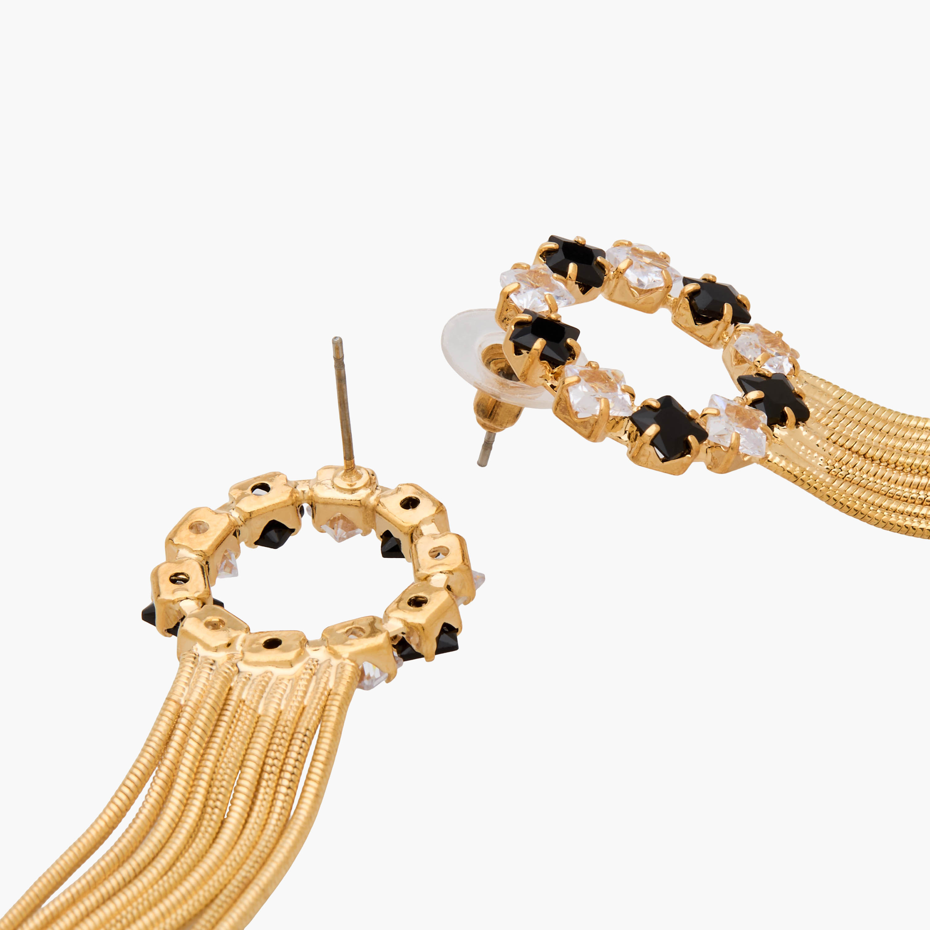 Gold Tone Embellished Drop Earrings with Pushback Closure-women-watchesandjewellery-jewellery-earrings-image-3
